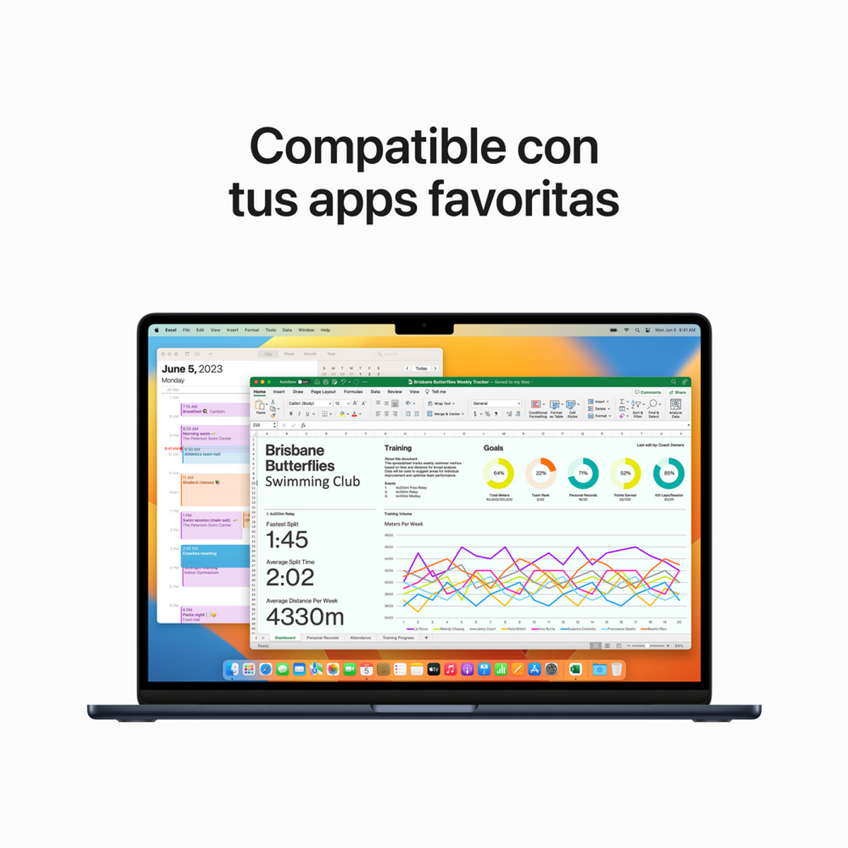 Pantalla de portátil mostrando un calendario y gráficos.