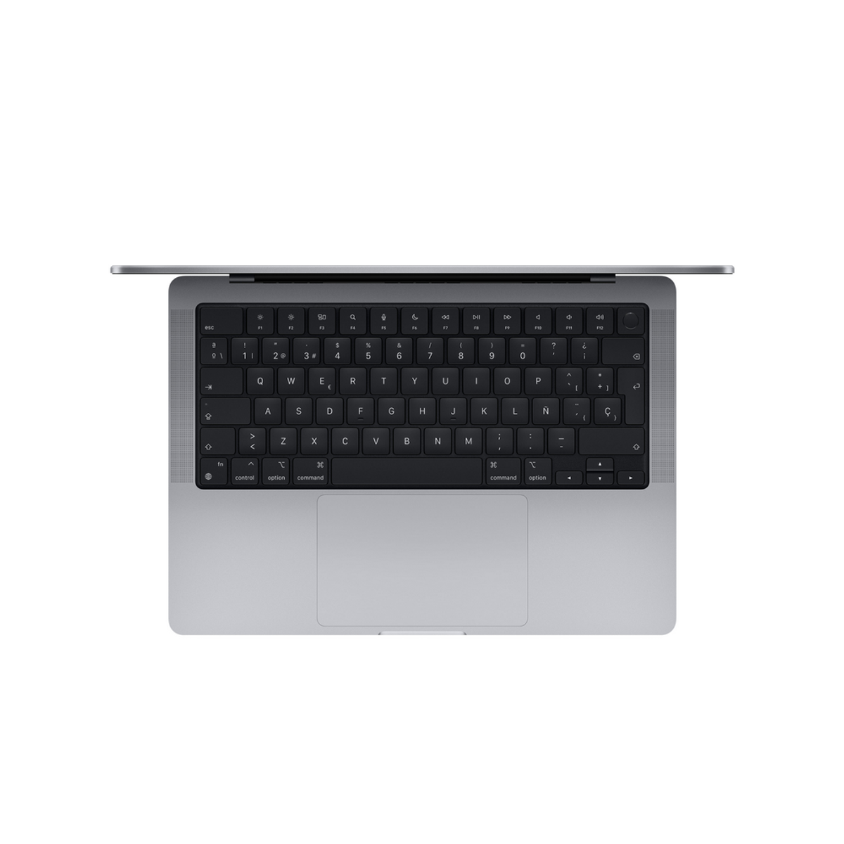 Draufsicht auf einen silbernen Laptop mit schwarzer Tastatur. Der Bildschirm ist geöffnet.