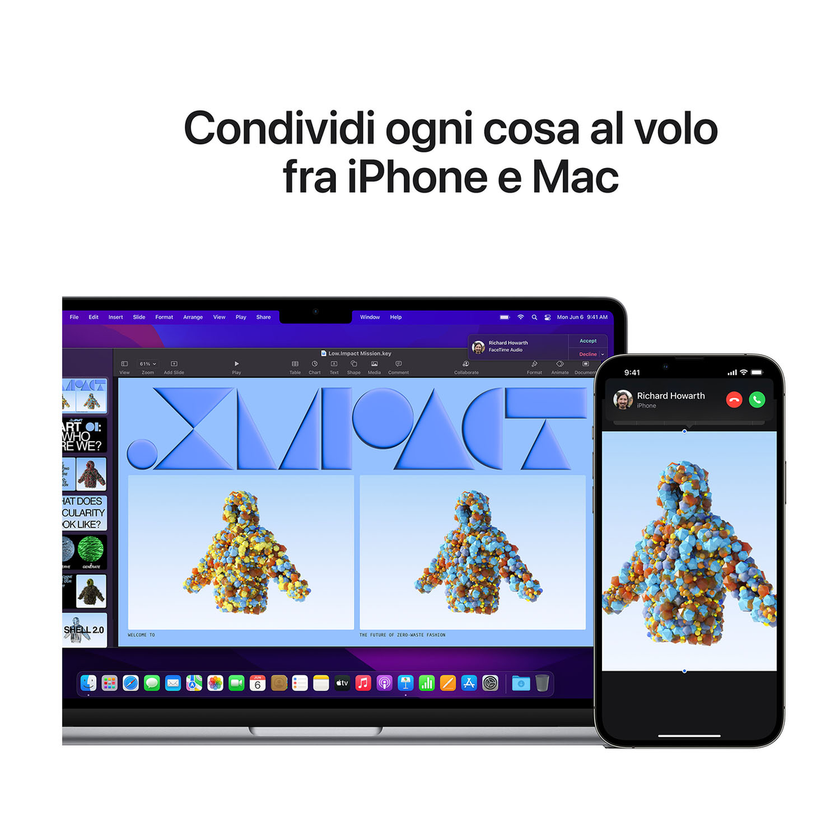 MacBook e iPhone che condividono dati.