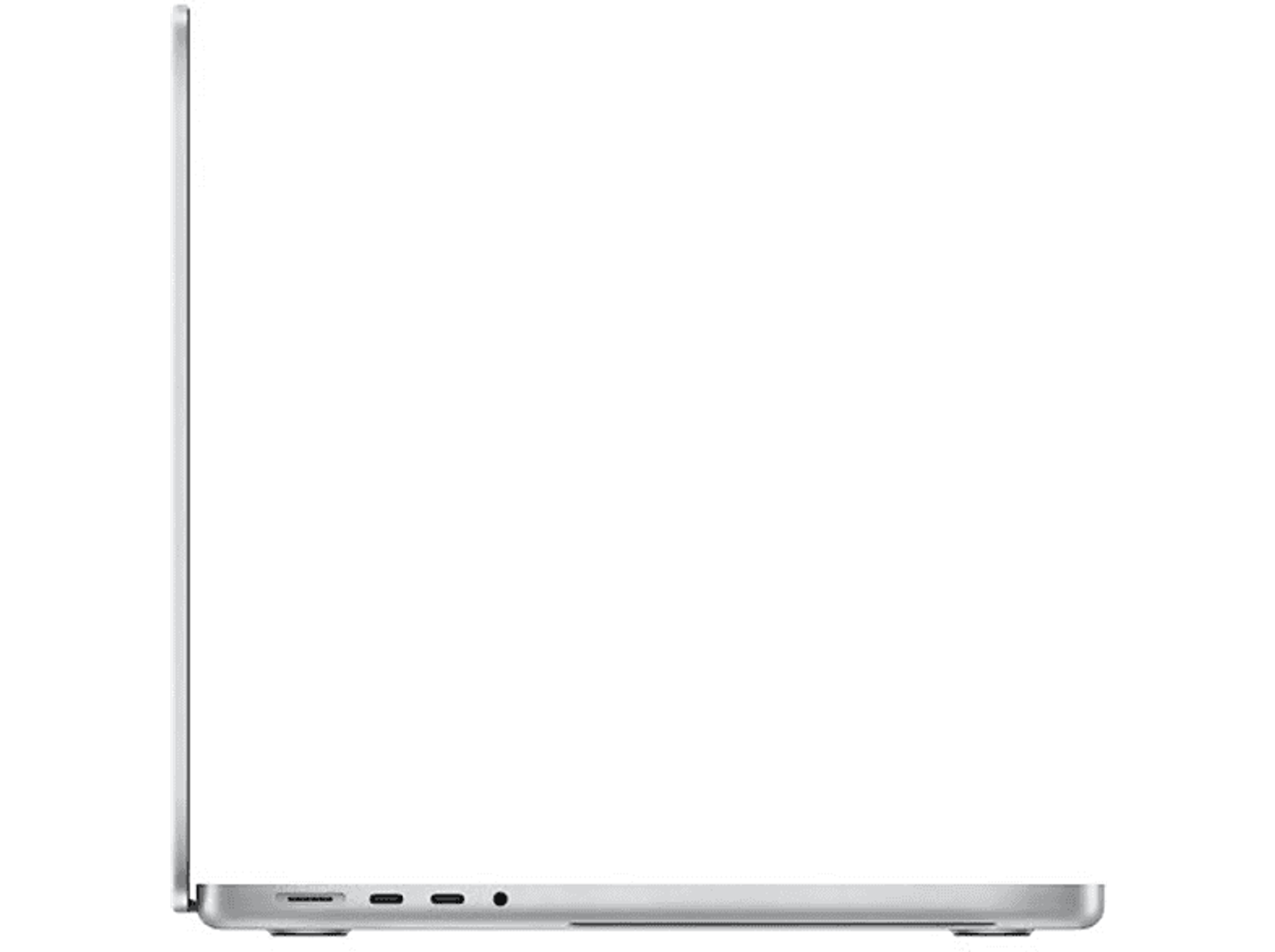 A silver laptop computer seen from its side, showing the closed lid and a few ports.