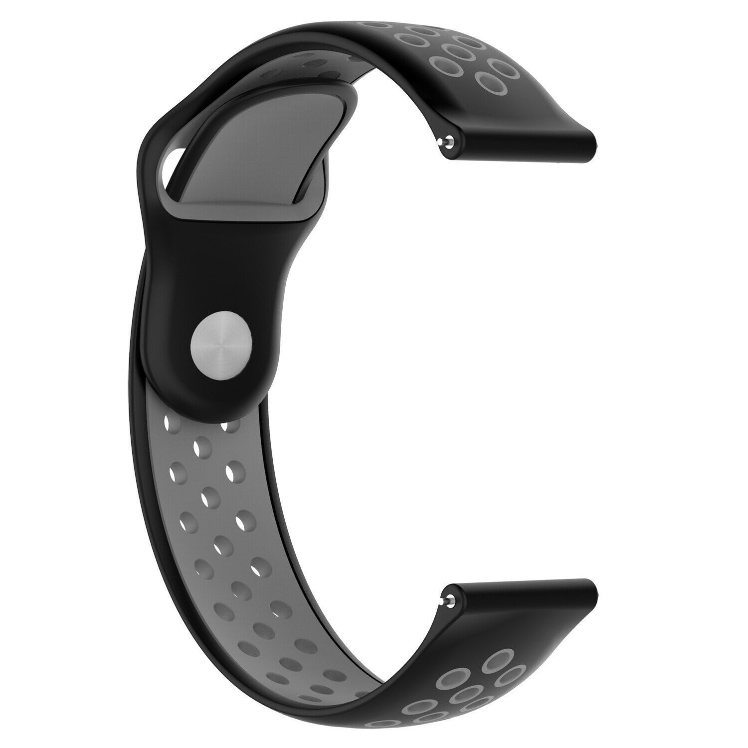 Schwarzes und graues Sport-Uhrenarmband. Perforiertes Design.