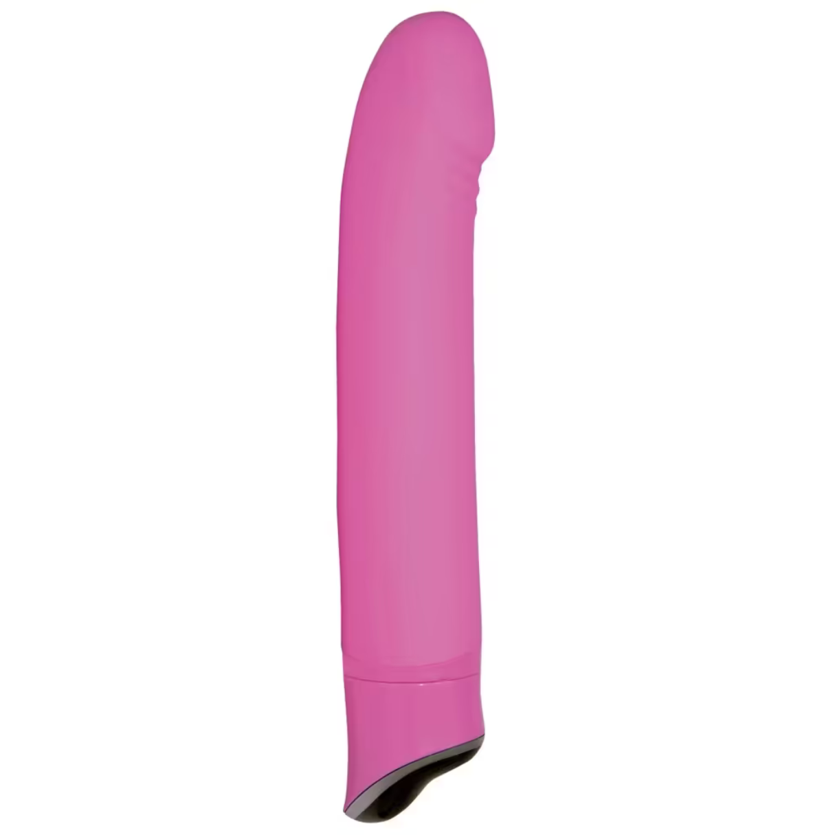Rosa Sexspielzeug, glatt, zylindrisch, mit abgerundeter Spitze und einem Sockel.