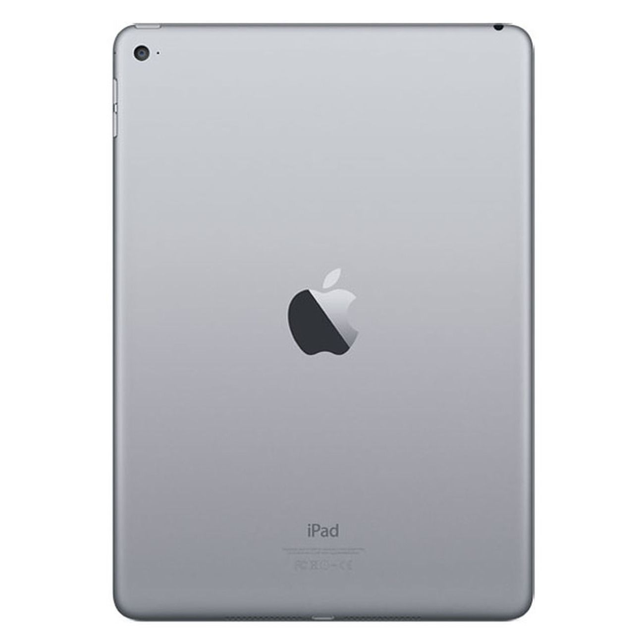 Silberne iPad-Rückseite mit Apple-Logo. Kamera oben. Das iPad ist auf weißem Hintergrund.