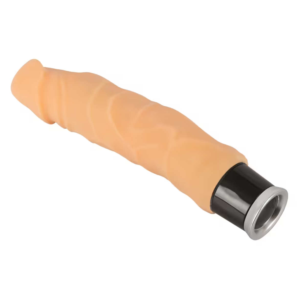 Ein hautfarbenes Sexspielzeug mit schwarzem Sockel.