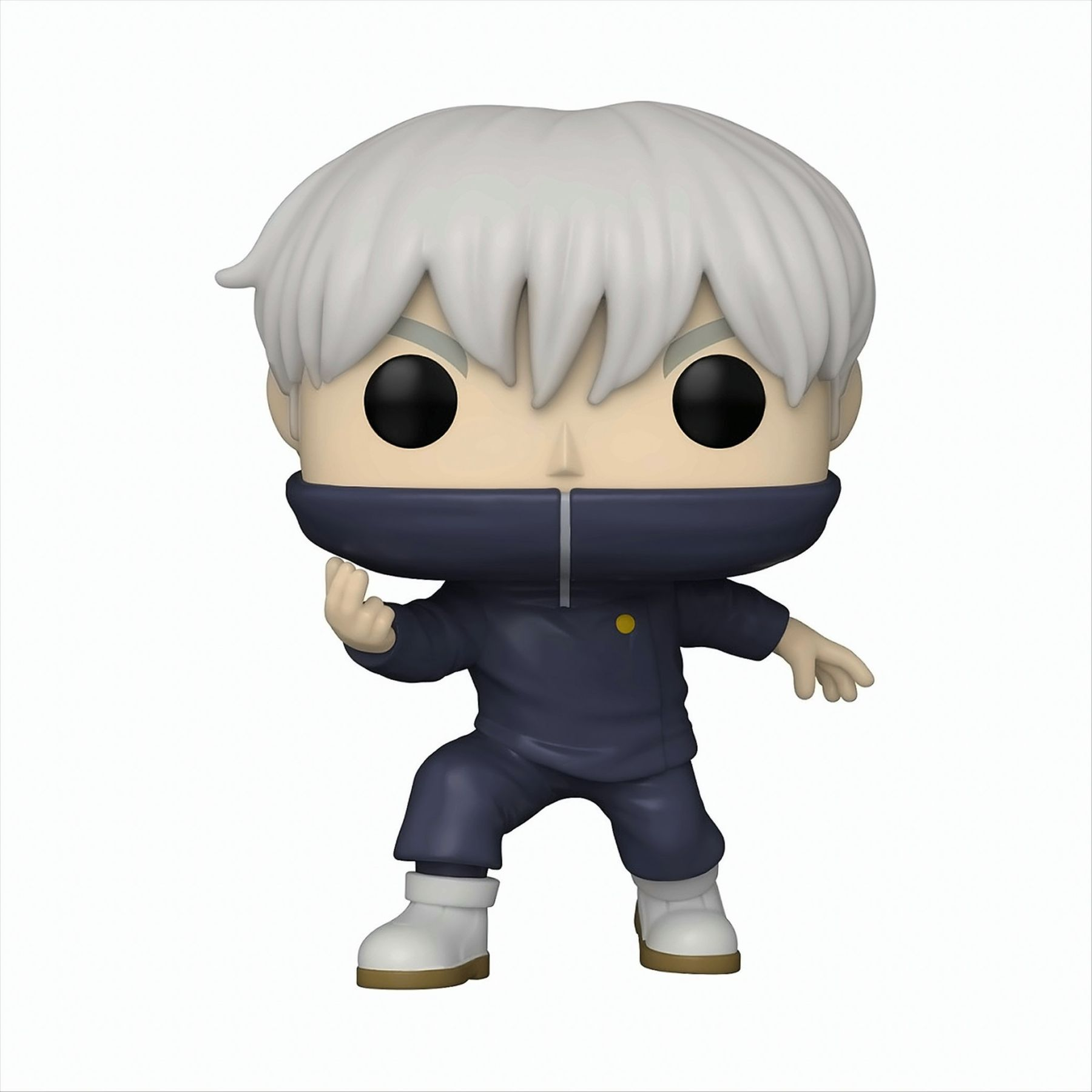 Funko Pop-figuur van anime-personage met wit haar, blauwe outfit, witte achtergrond.