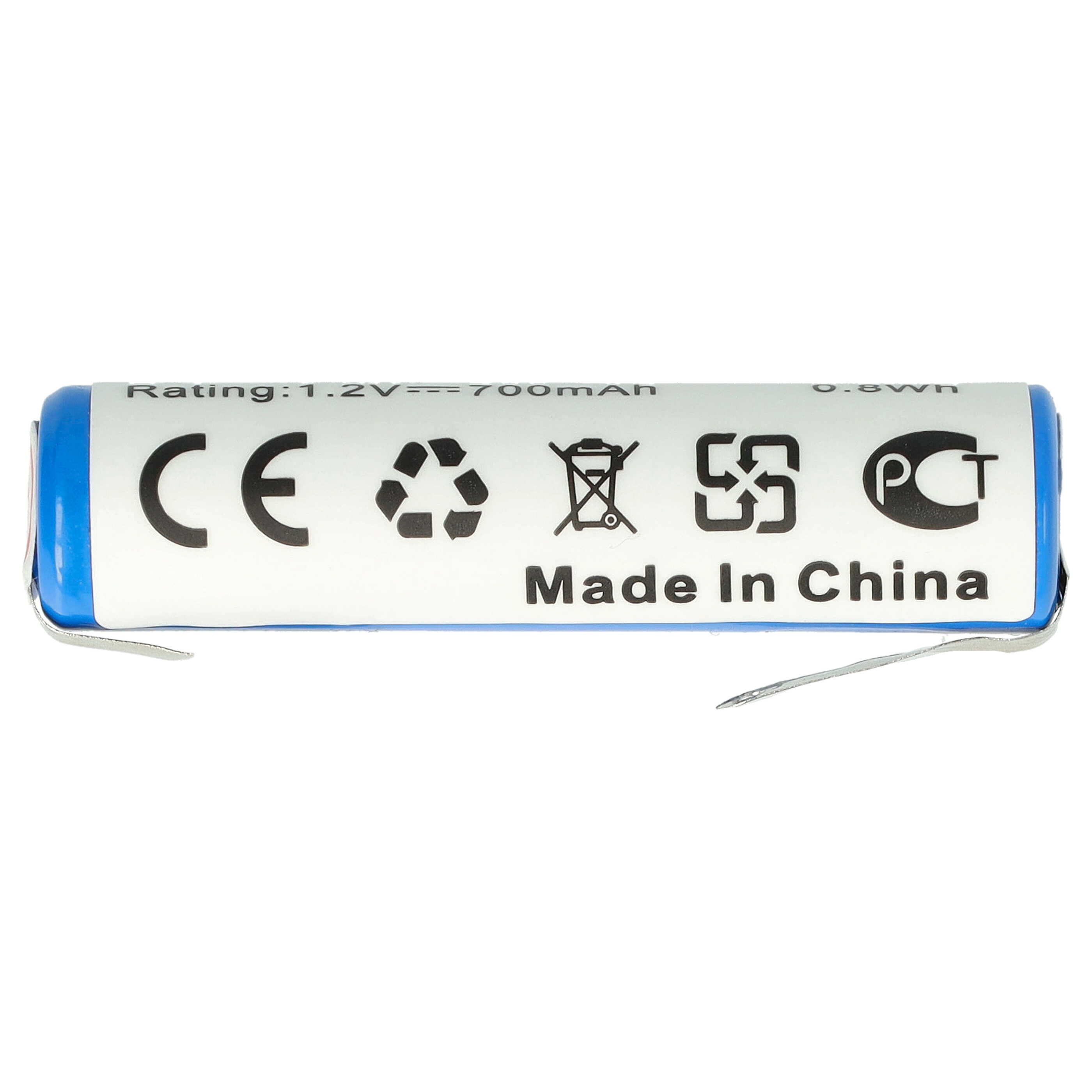 Eine Batterie mit Text und Symbolen auf der Seite.