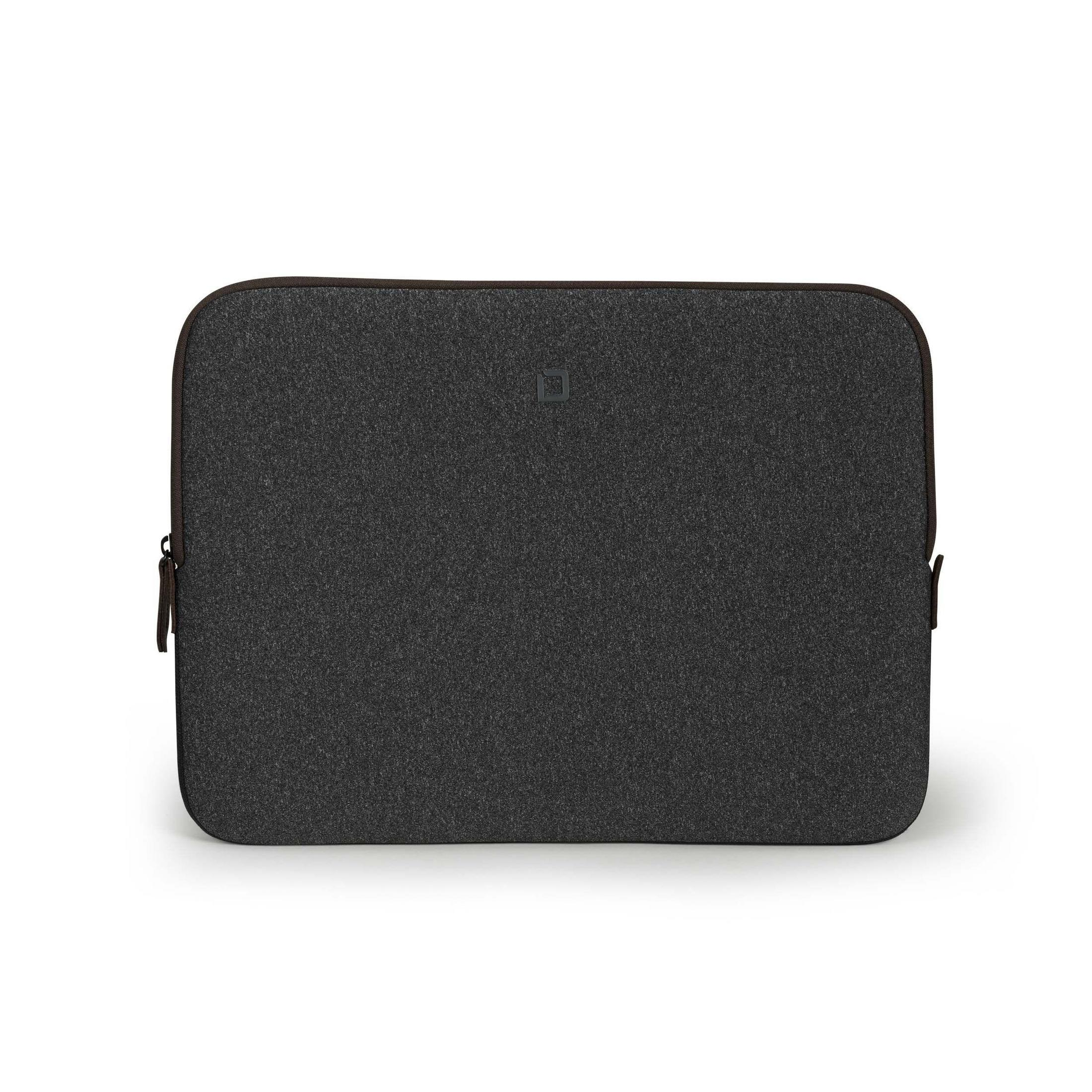 Laptoptasche, grau mit Reißverschluss. Sie ist rechteckig und hat ein kleines Logo in der Mitte.
