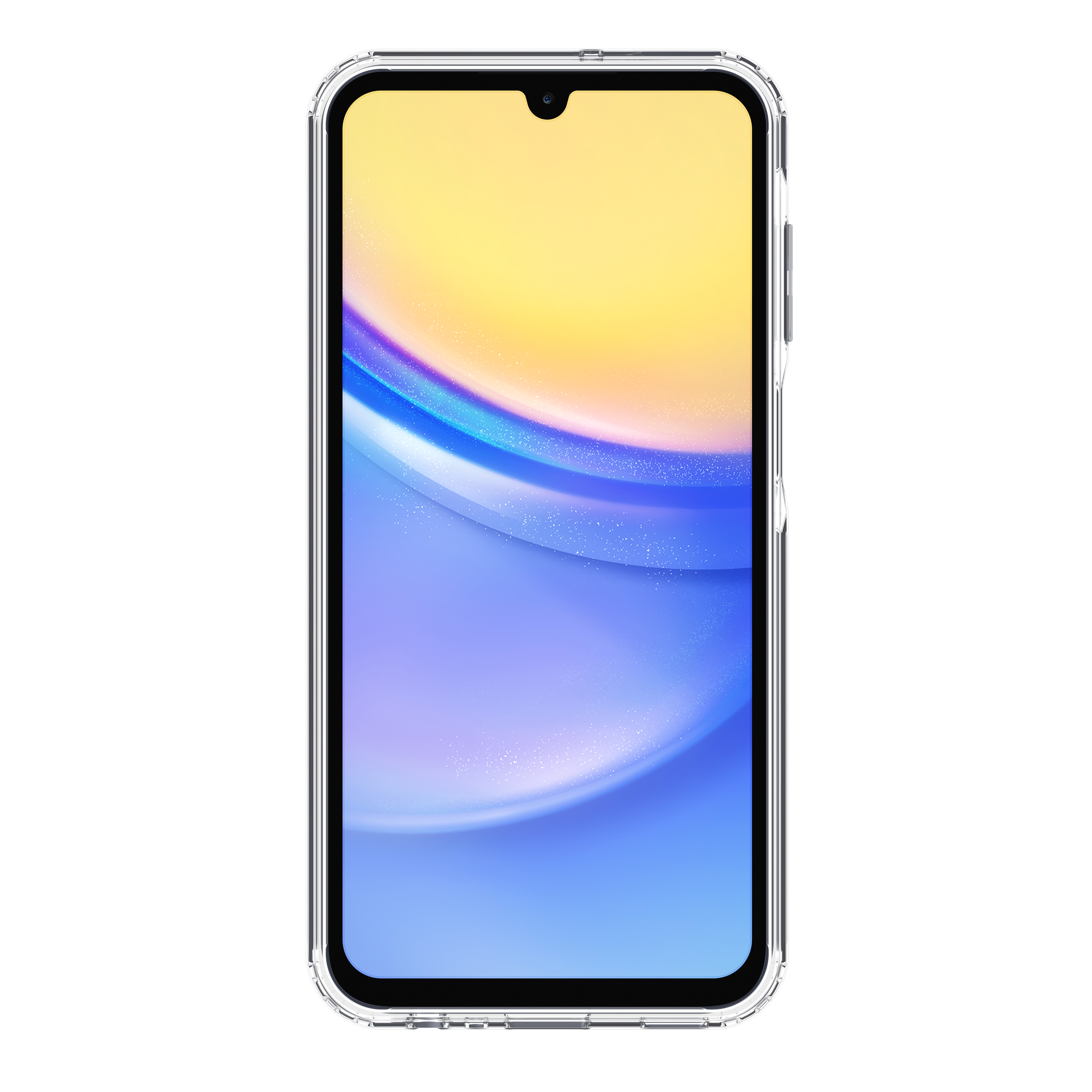 Custodia trasparente per telefono. Il telefono ha uno sfondo colorato sullo schermo.