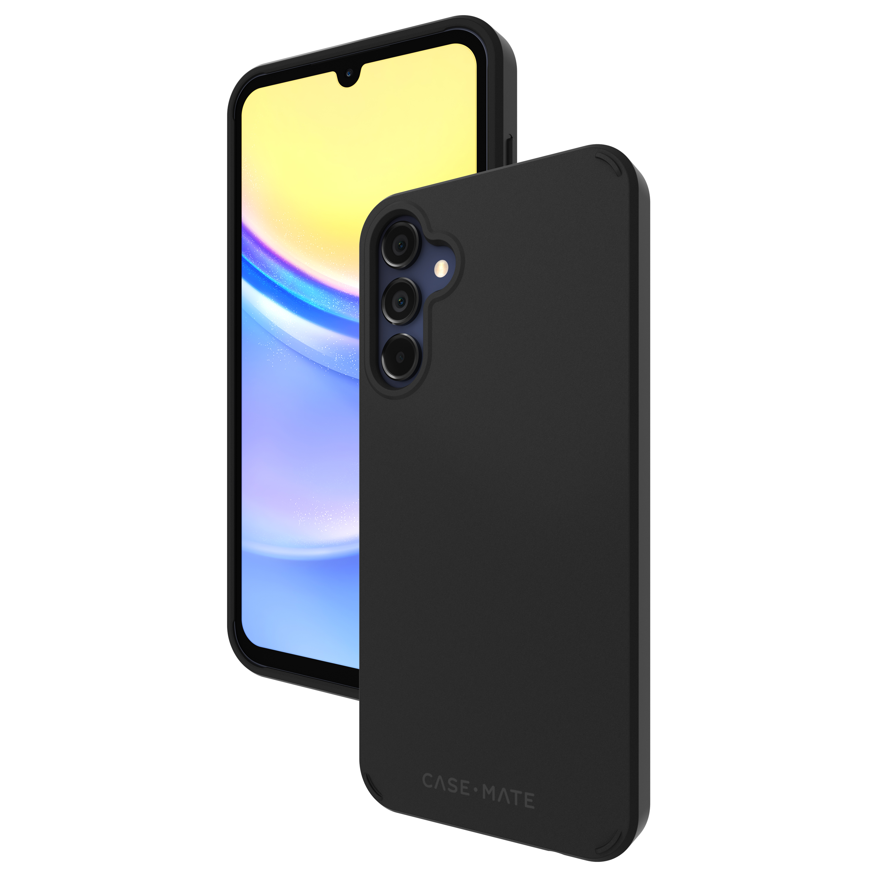 Telefono nero con custodia nera e schermo giallo.