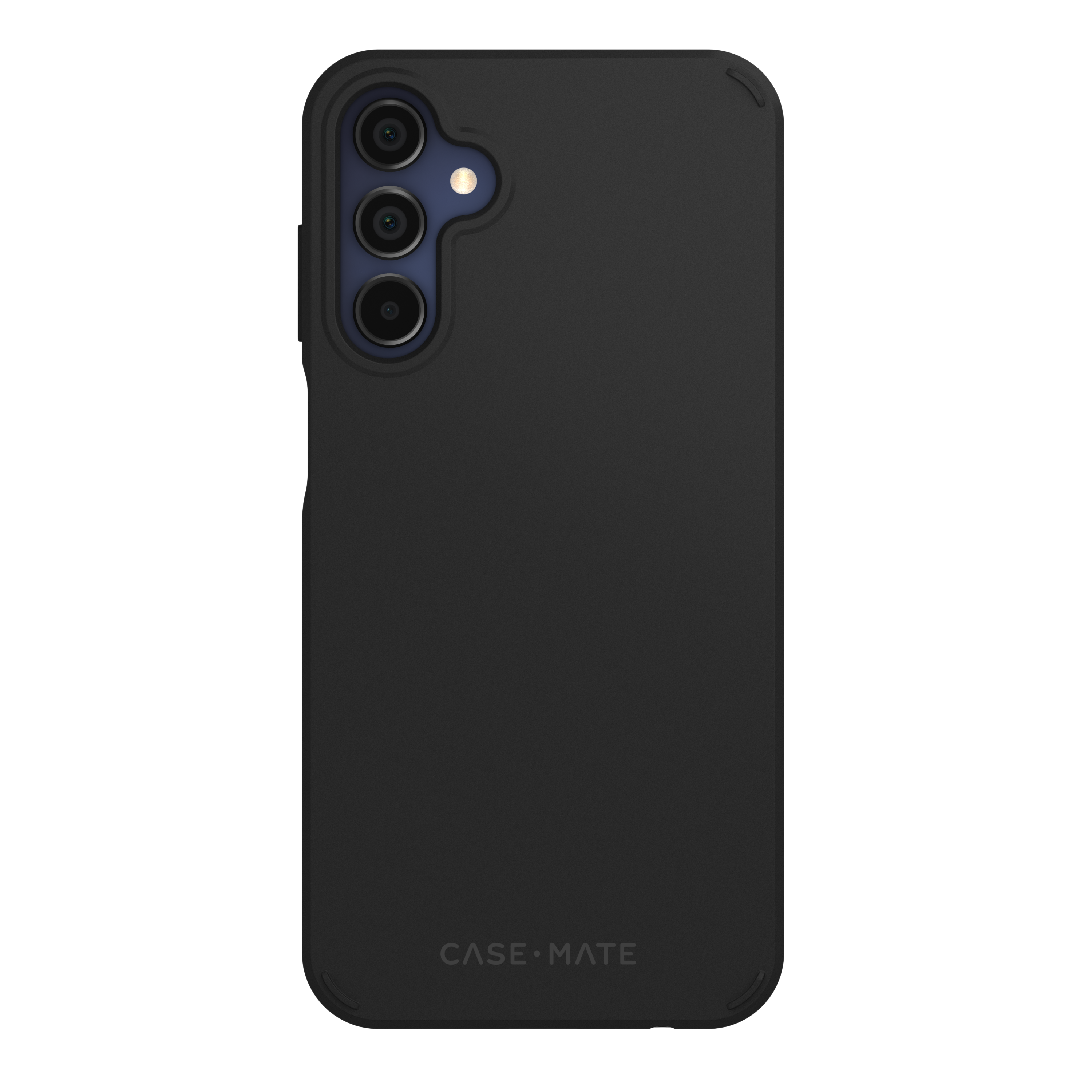 Custodia nera per telefono con tre lenti e logo Case-Mate.