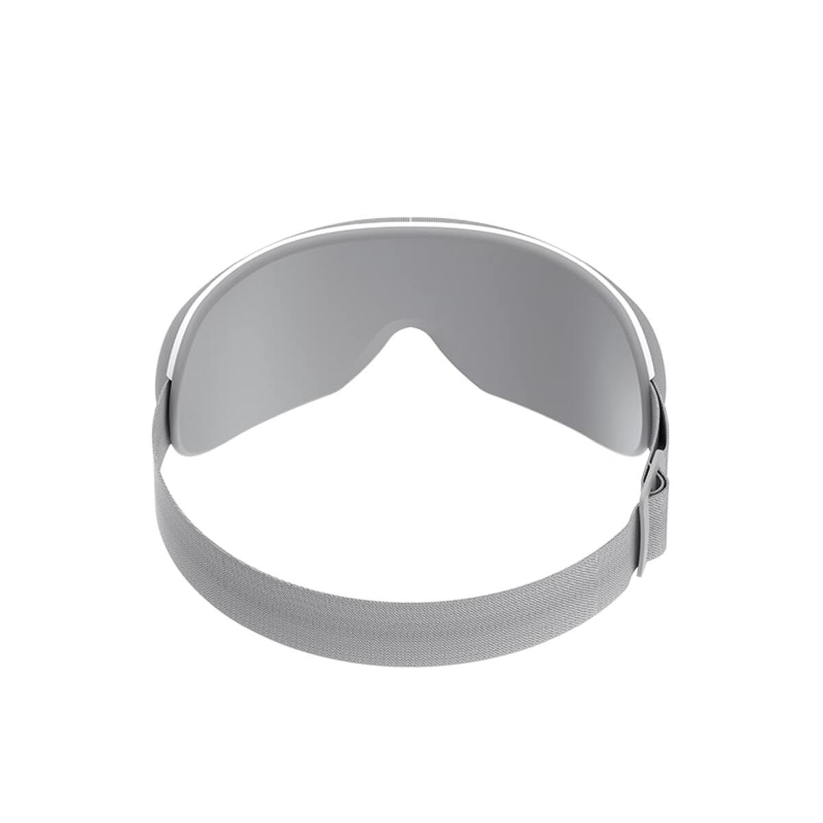Un par de gafas de esquí grises con una lente reflectante y una correa gris.