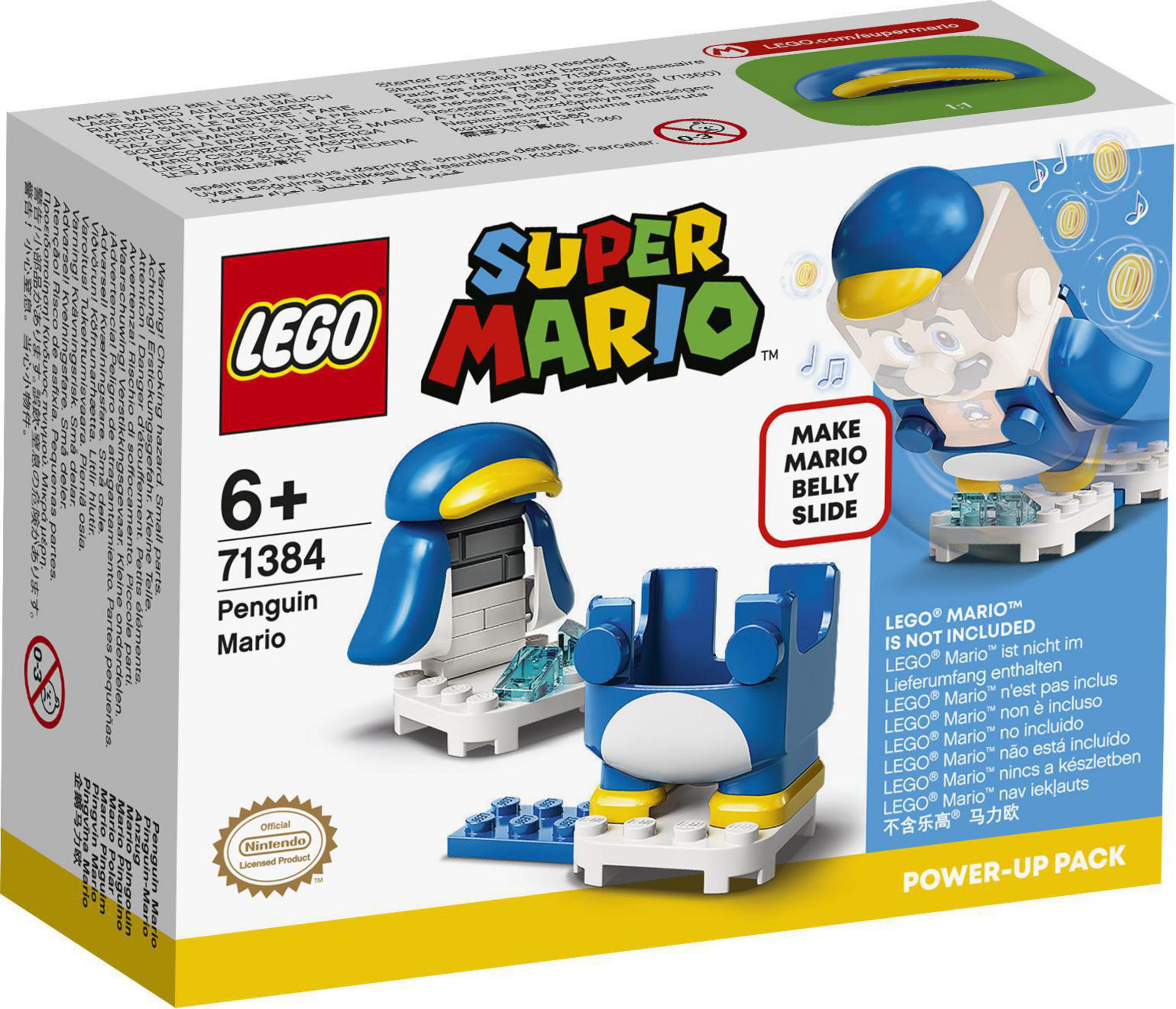 Lego Super Mario Set-Box. Sie zeigt eine Pinguin Mario-Figur und andere Komponenten.