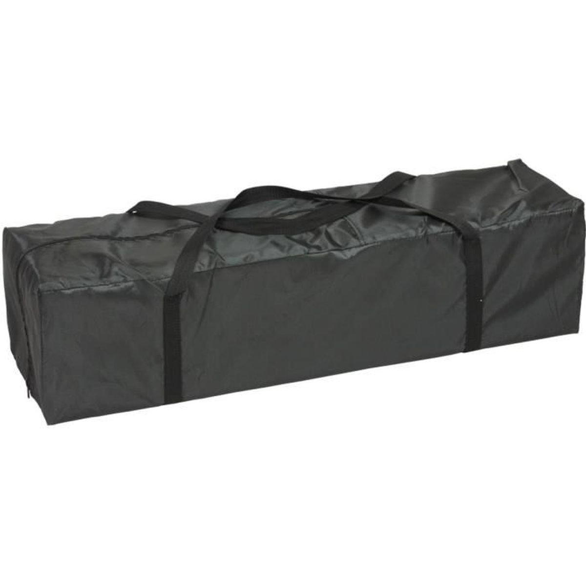 Schwarze rechteckige Tasche mit Griffen, wahrscheinlich zum Tragen eines Zeltes oder ähnlichen Gegenstands.