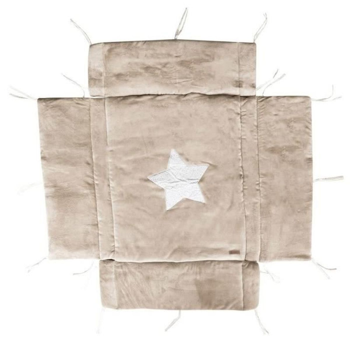Beige Baby-Spielmatte mit einem weißen Stern.