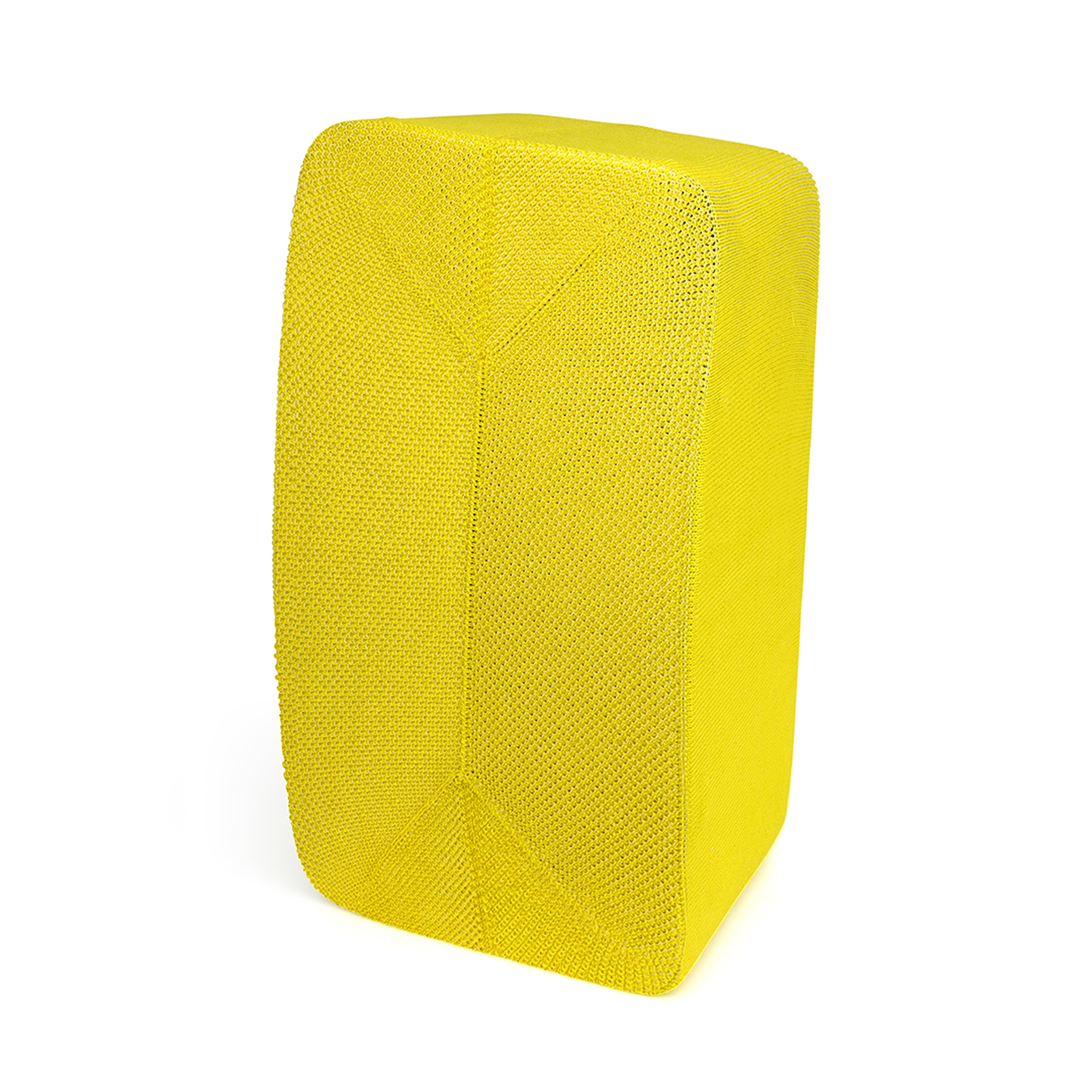 Panneau absorbant le son rectangulaire jaune, avec surface en grille, debout.