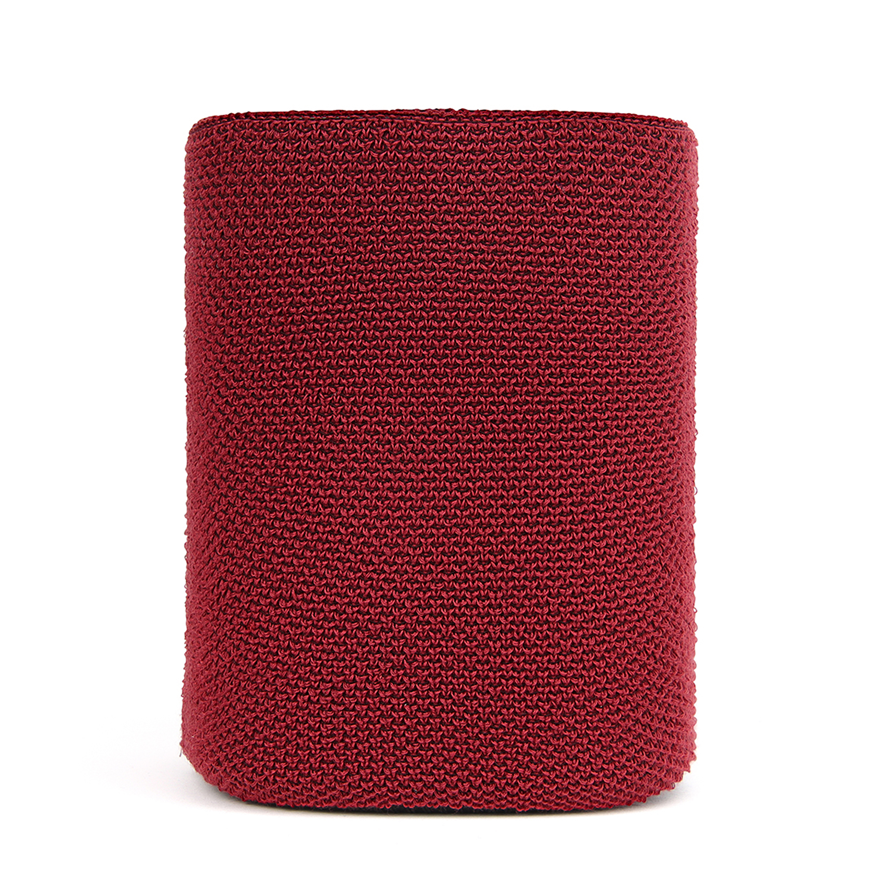 Poignet cylindrique bordeaux, texture tricotée, isolé sur blanc. C'est une bande sans couture.