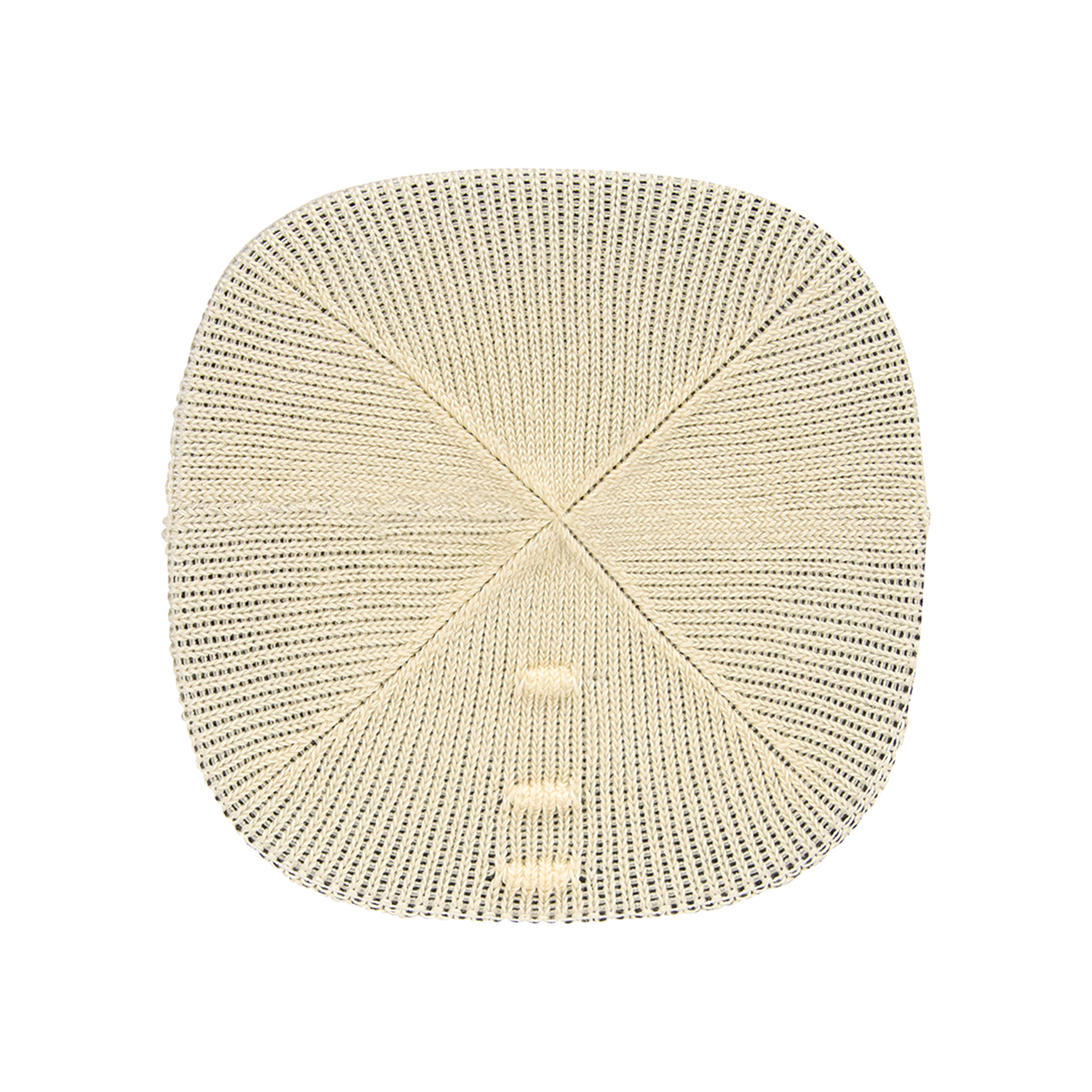 Napperon tissé crème, forme carrée avec motif géométrique, vue de dessus.