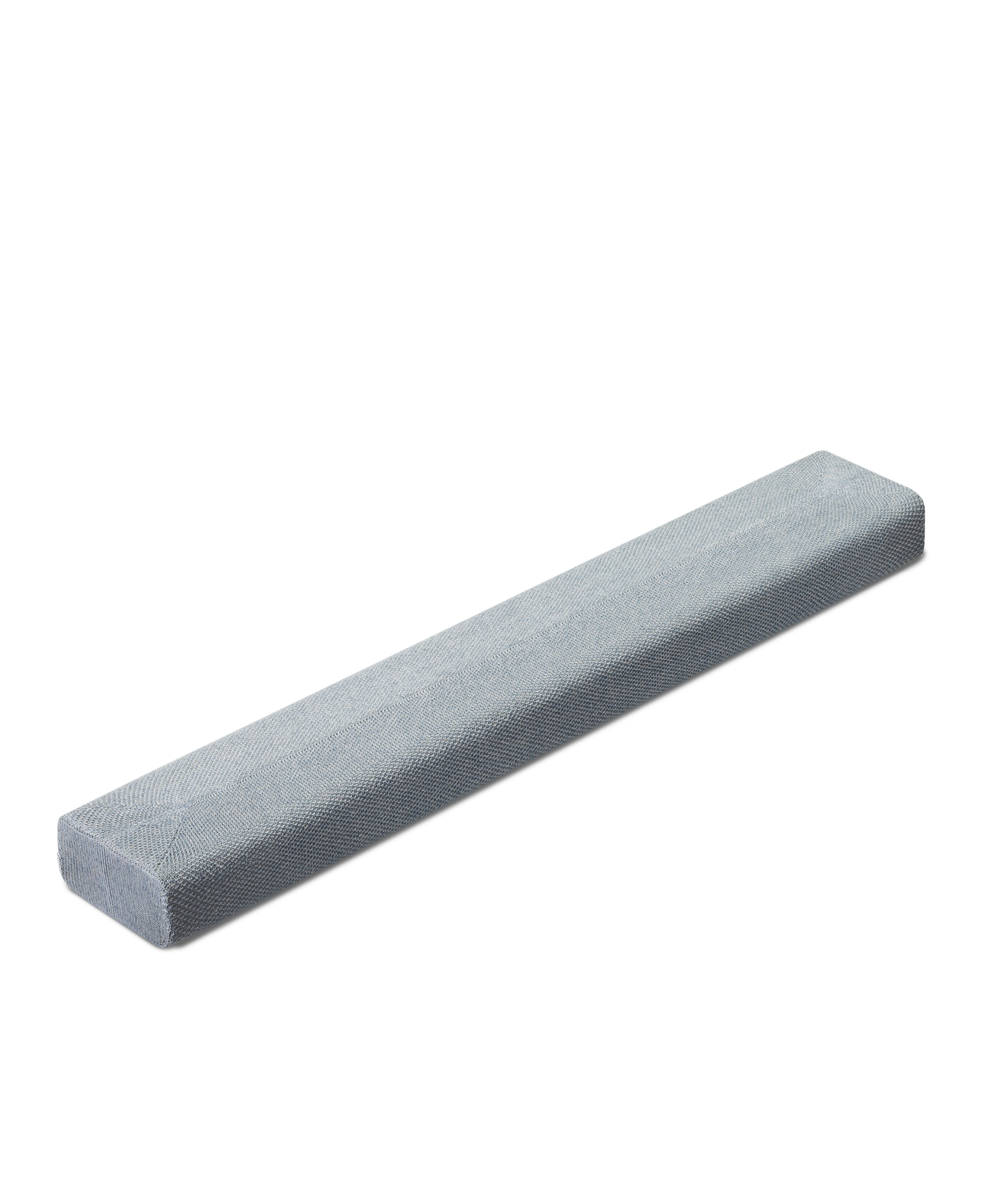 Une barre de son longue, gris clair, sur fond blanc.