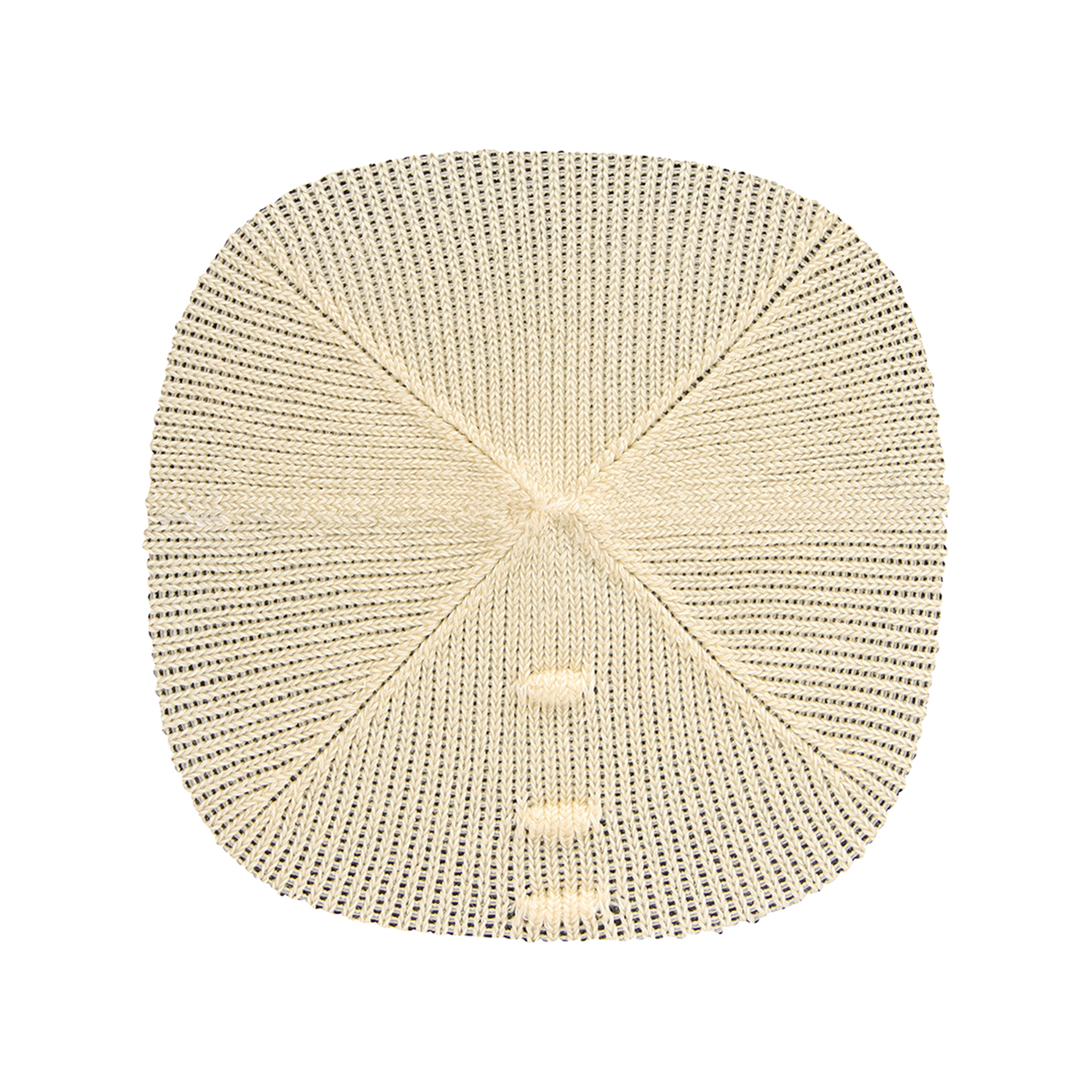 Tapis circulaire crème avec un design unique. Fond blanc. Le design est symétrique.