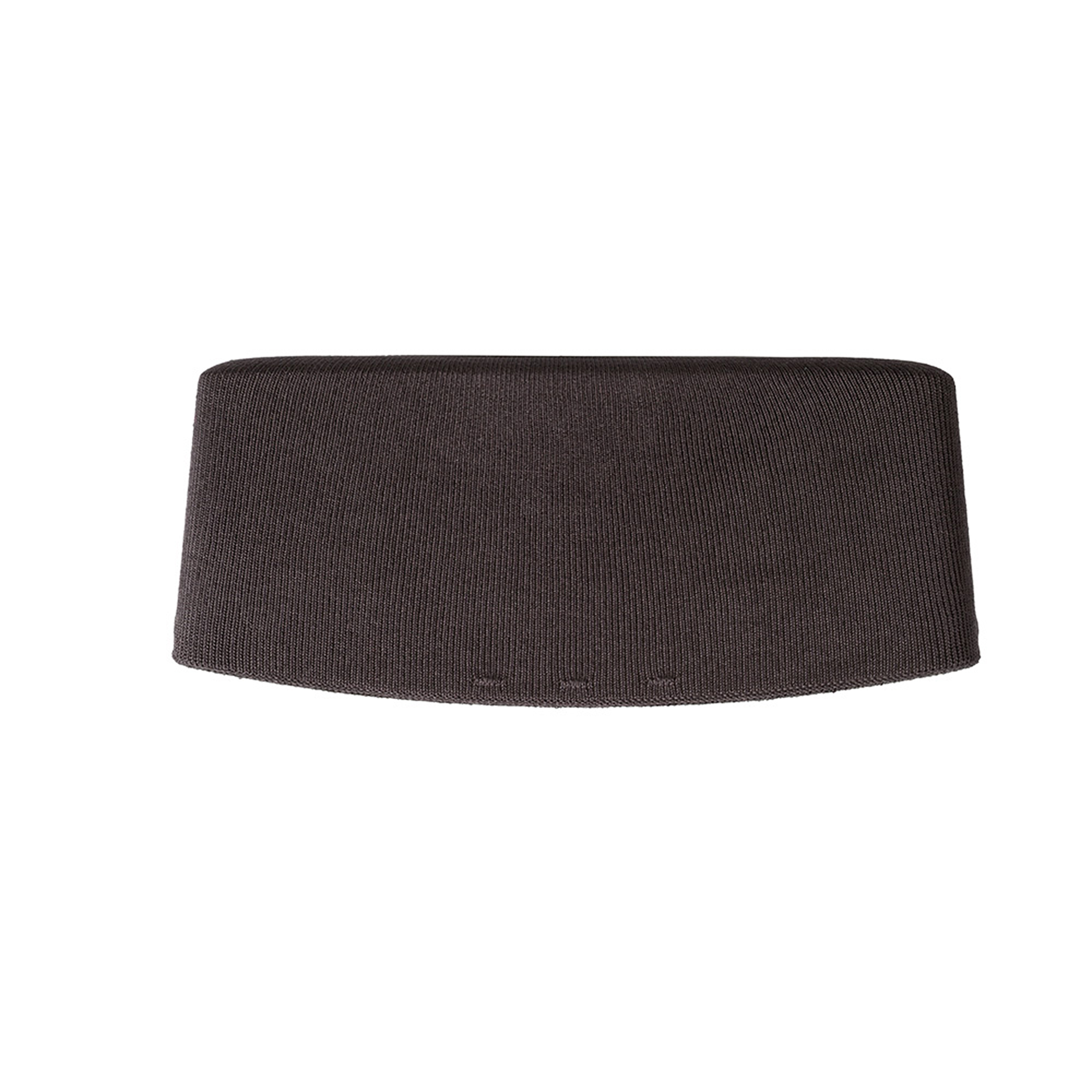 Appui-tête en mousse rectangulaire marron, vu de face sur fond blanc.