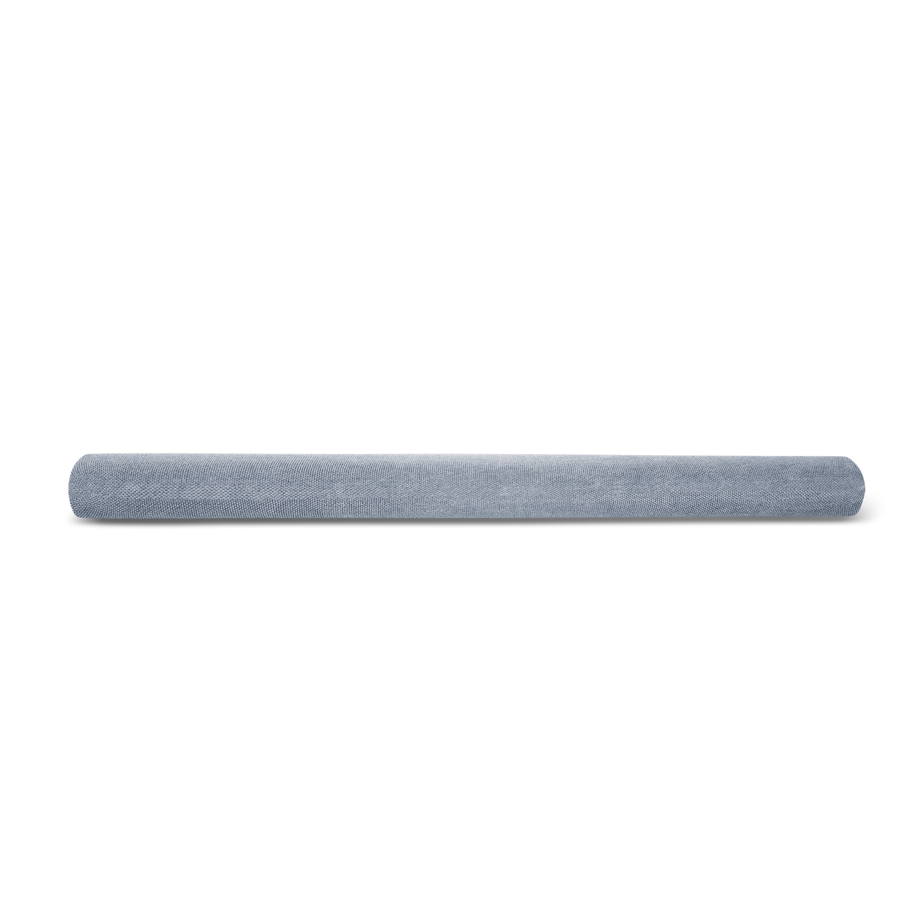 Een opgerolde blauwe, getextureerde soundbar.