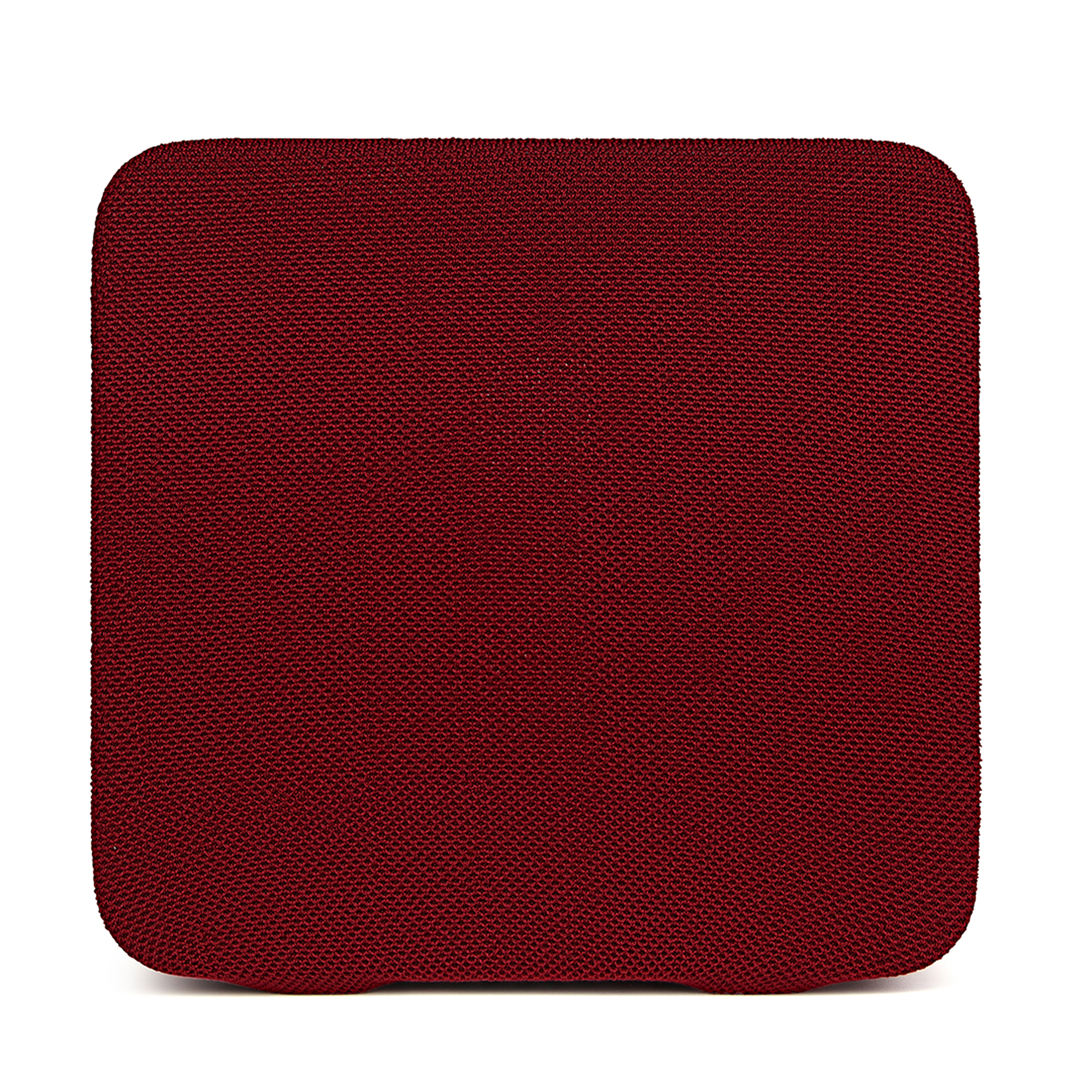 Coussin carré bordeaux. Le coussin est en tissu texturé.