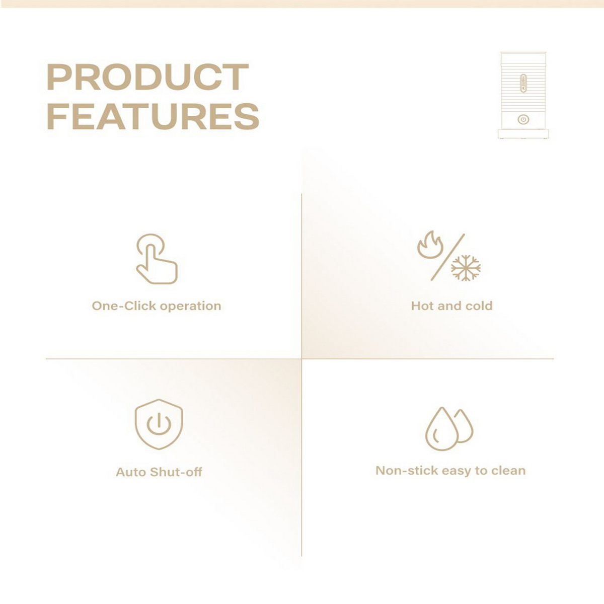 Cechy produktu: Obsługa jednym kliknięciem, gorące i zimne, automatyczne wyłączanie.