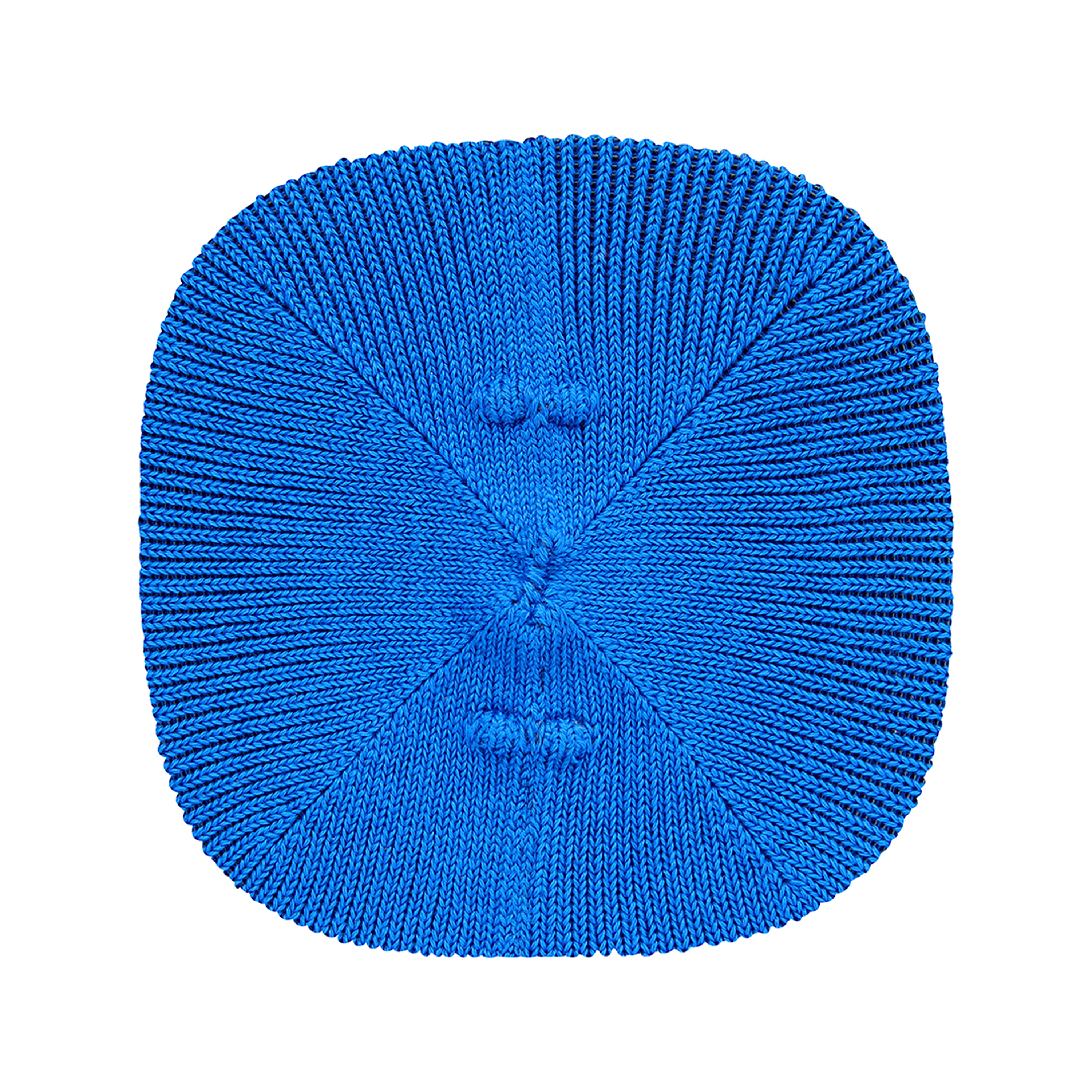 Tapis bleu, vue de dessus, sur fond blanc.