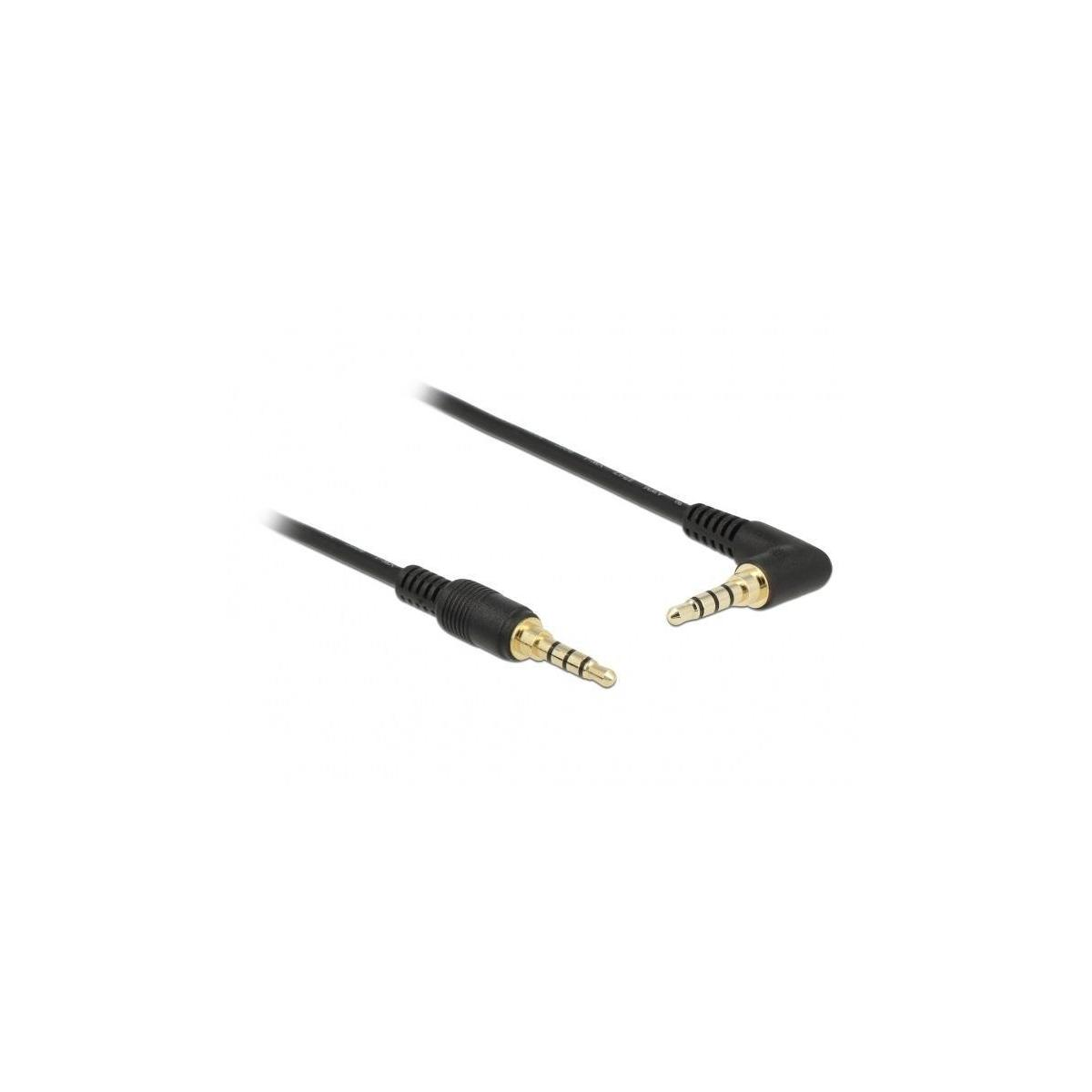 Schwarzes Audiokabel mit goldfarbenen Steckern. Abgewinkelte und gerade Enden.