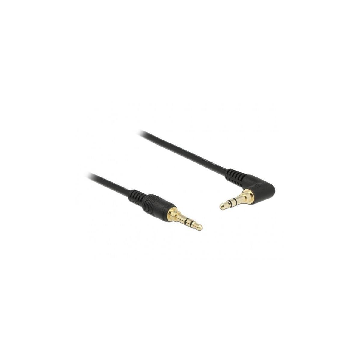 Schwarzes Audiokabel mit goldfarbenem Stecker, abgewinkelte Buchse.