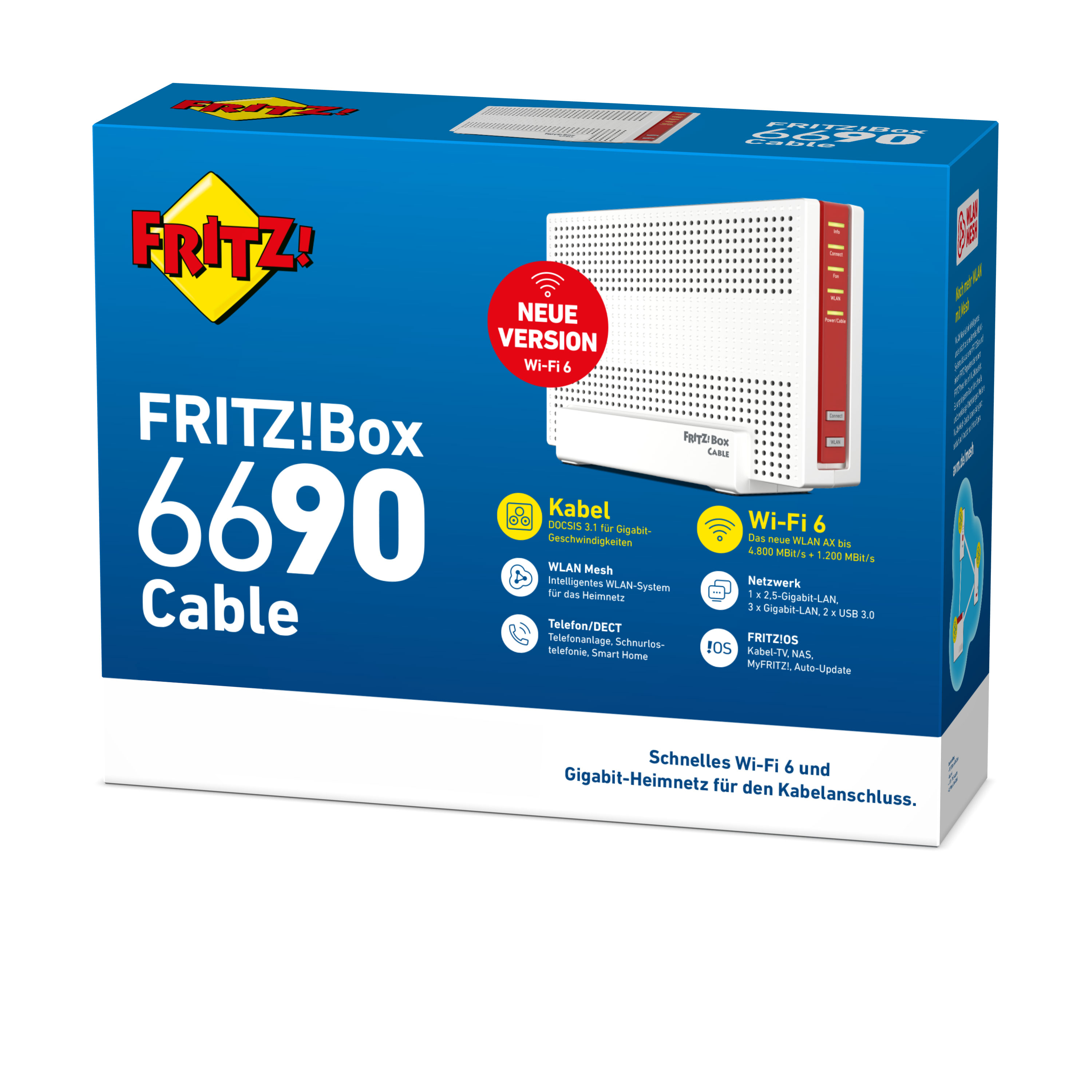 Pudełko Fritz!Box 6690 Cable. Posiada Wi-Fi 6 i szczegółowy opis produktu.