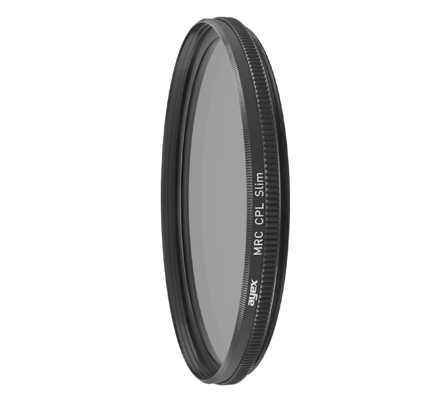Ein schwarzer und silberner zirkularer Polarisationsfilter für ein Kameraobjektiv.