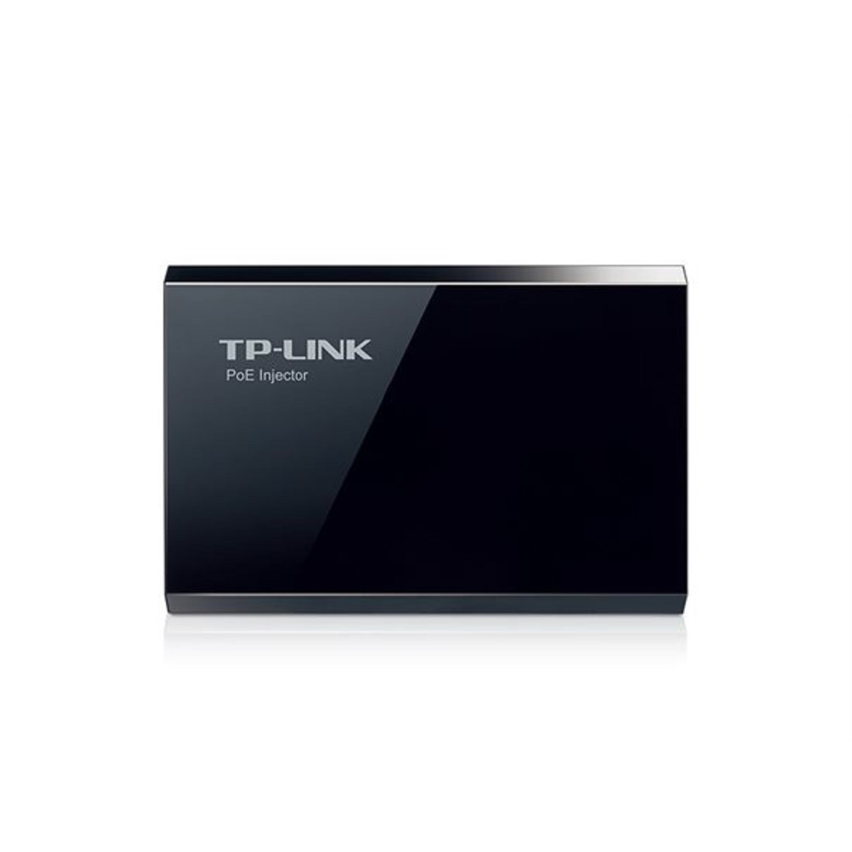 Czarny wtryskiwacz TP-LINK PoE. Posiada logo TP-LINK i napis 'PoE Injector'.