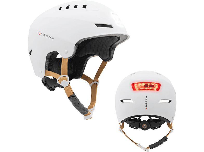 Olsson Casco Urban Light Bianco S/M Con Luci LED Anteriori E Posteriori - 4