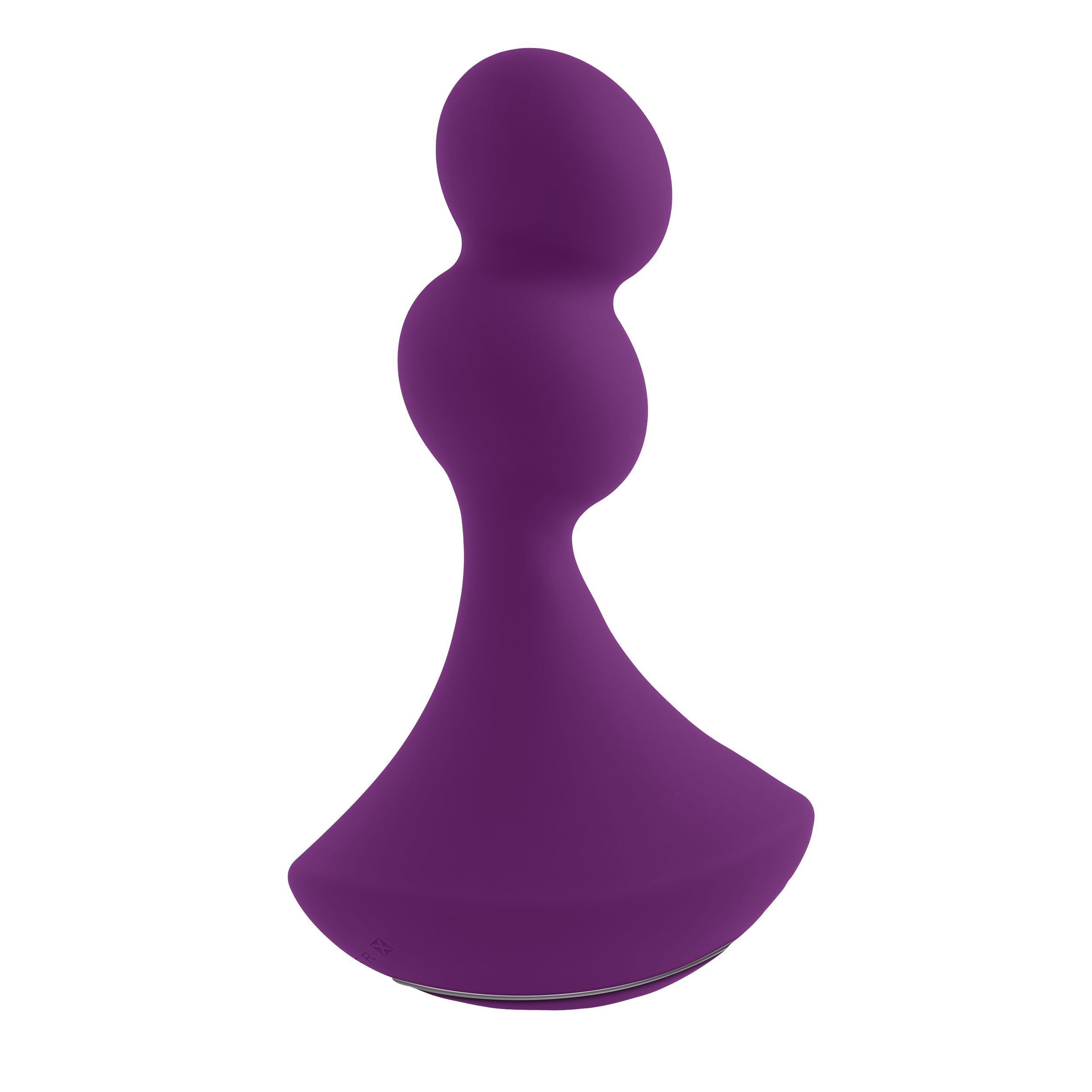 Lila Vibratorspielzeug. Es hat eine bauchige Form mit ausgestellter Basis.