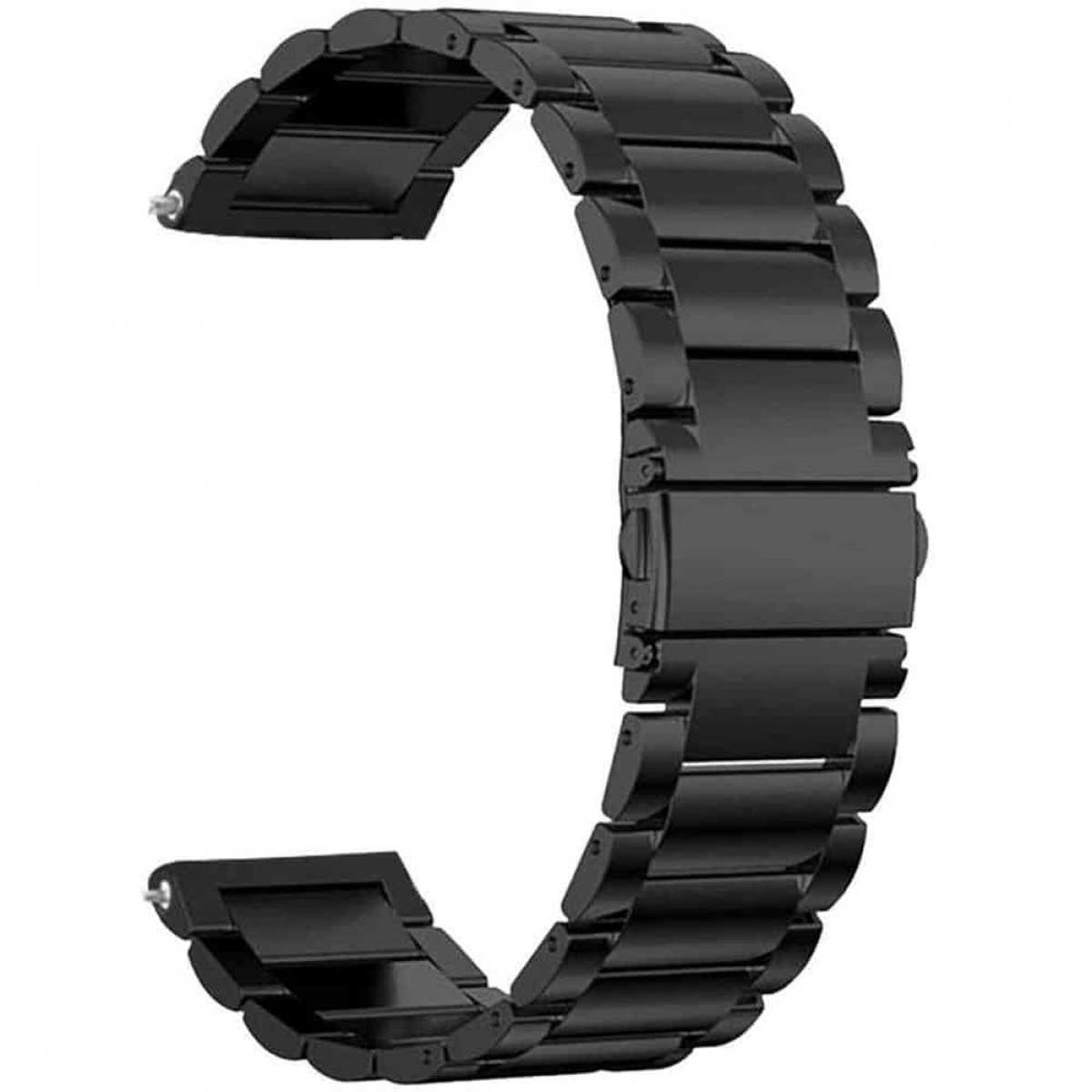 Schwarzes Metall-Uhrenarmband, gebogene Form, mit Verbindungsstiften.
