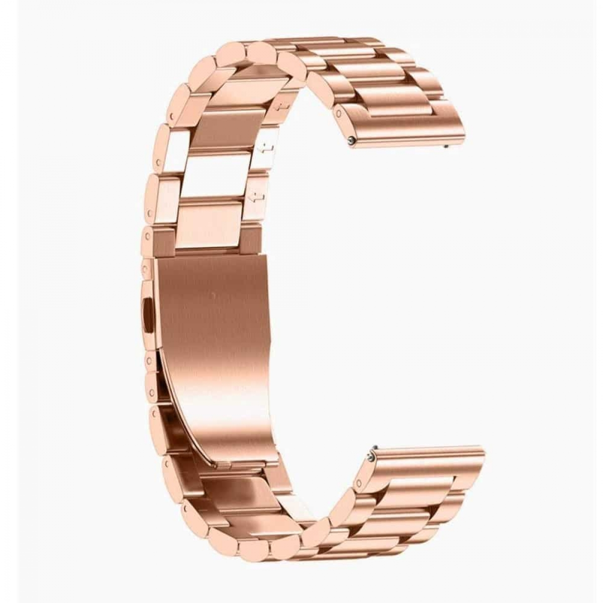 Roségoldenes Uhrenarmband, gebogene C-Form. Weißer Hintergrund.