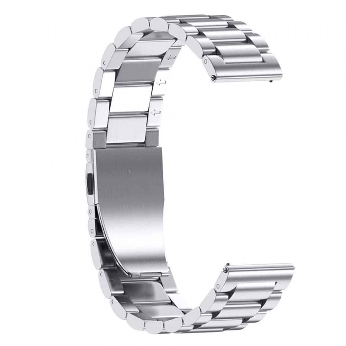 Silbernes Uhrenarmband, offen und unbefestigt, mit Schließe und Gliedern.