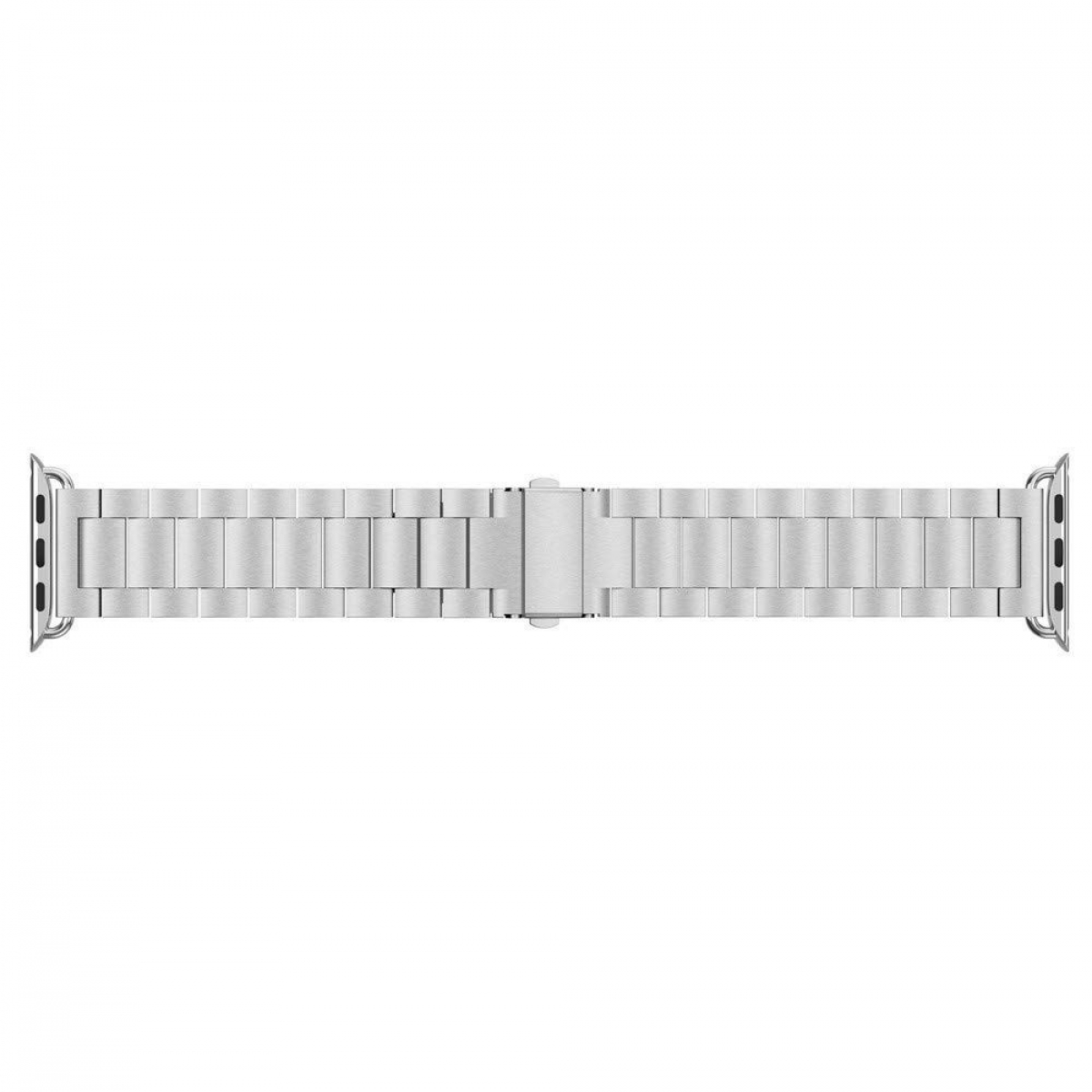 Ein silbernes Metall-Uhrenarmband, gerade, mit Verschluss und Gliedern.
