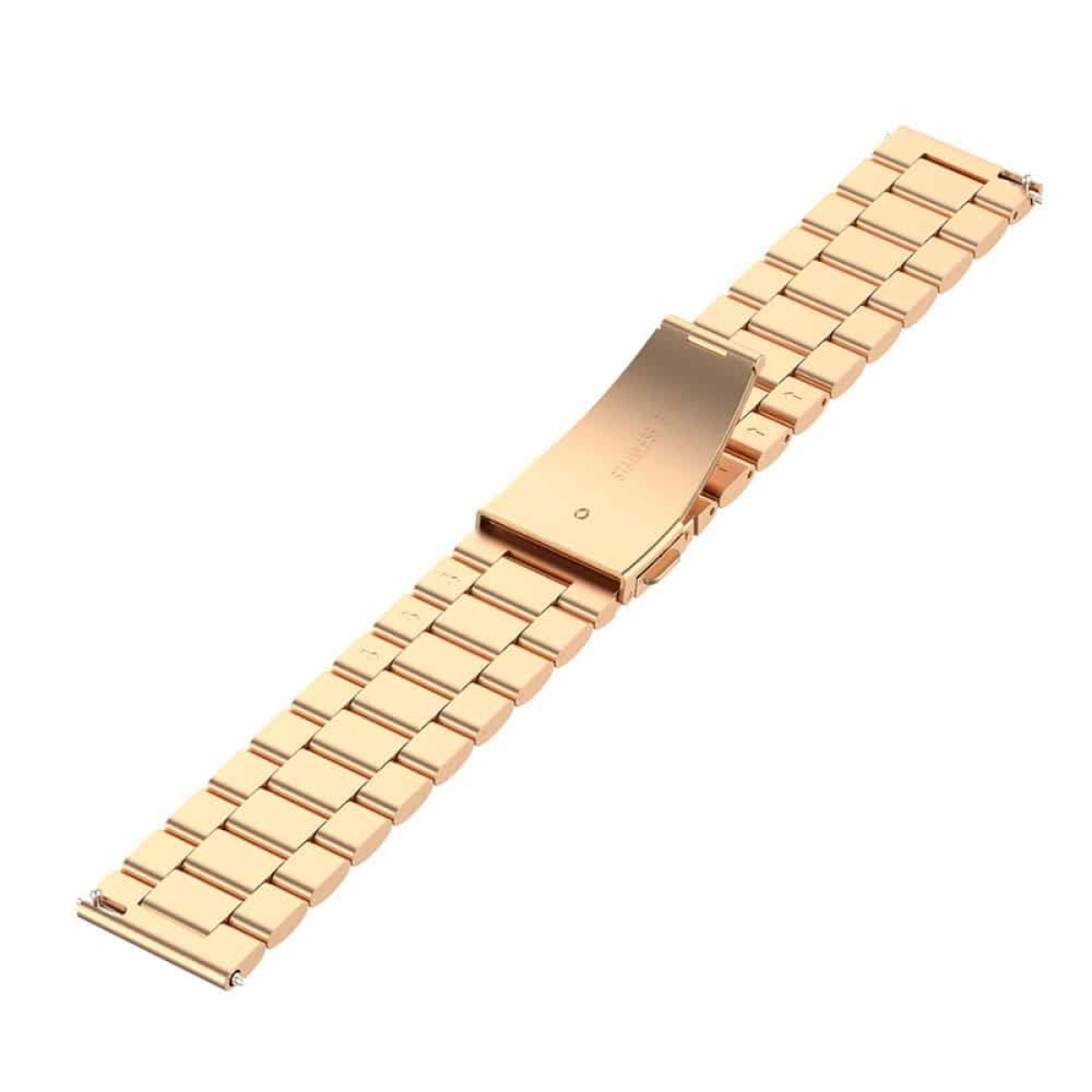 Roségoldenes Uhrenarmband mit rechteckigen Gliedern und einer Faltschließe.