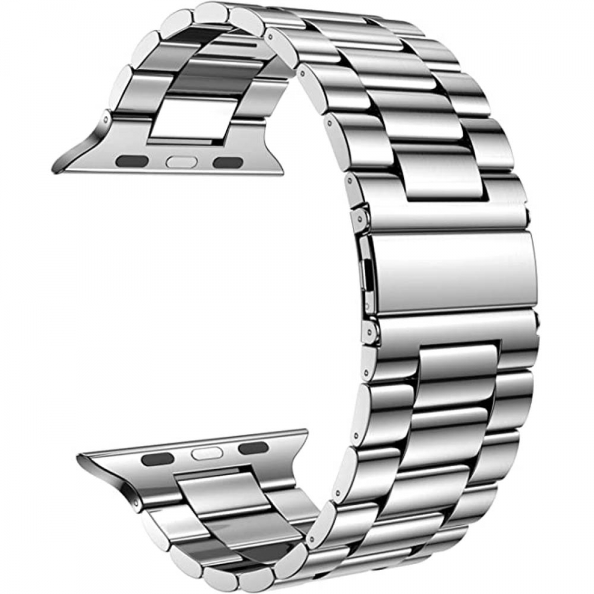 Metall-Uhrenarmband, silberfarben, mit Befestigungsenden.