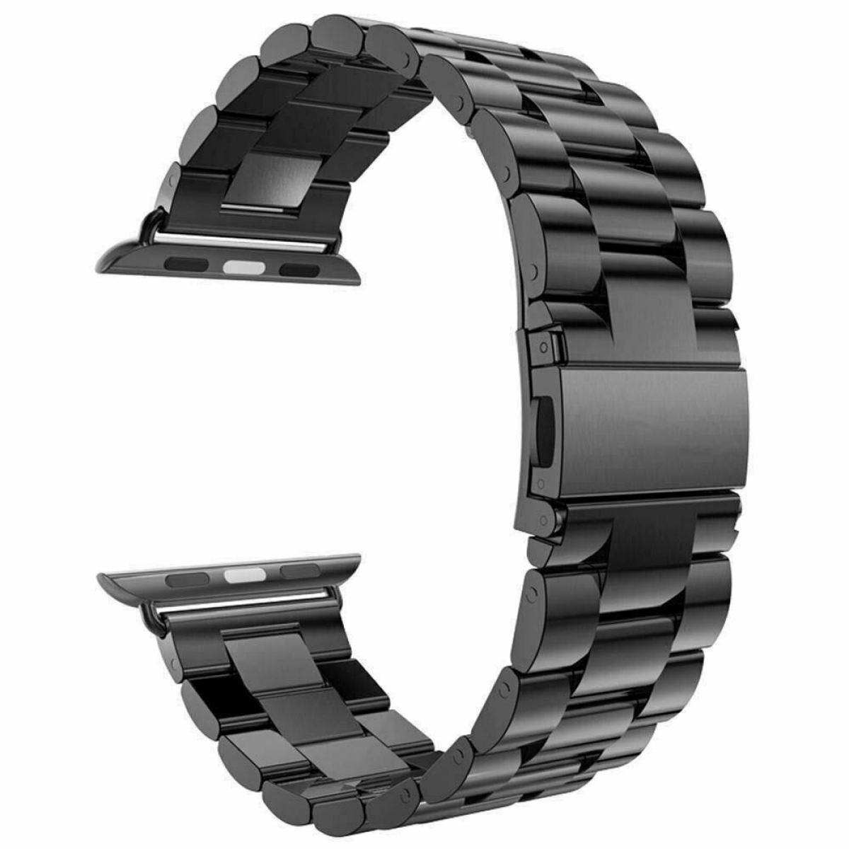 Schwarzes Armband aus verbundenen Metallteilen mit Verschluss.