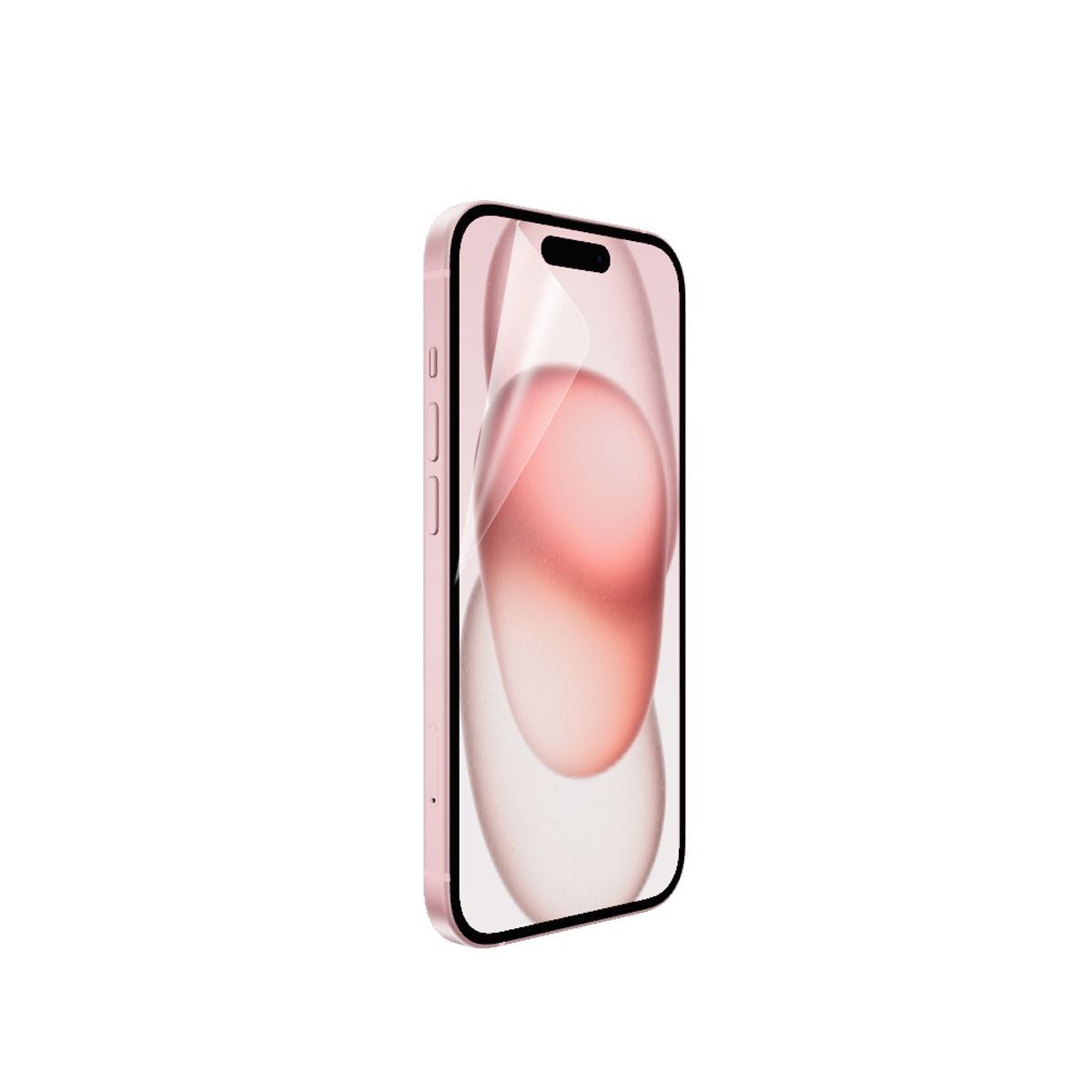 Telefono rosa con protezione schermo applicata, su sfondo bianco.