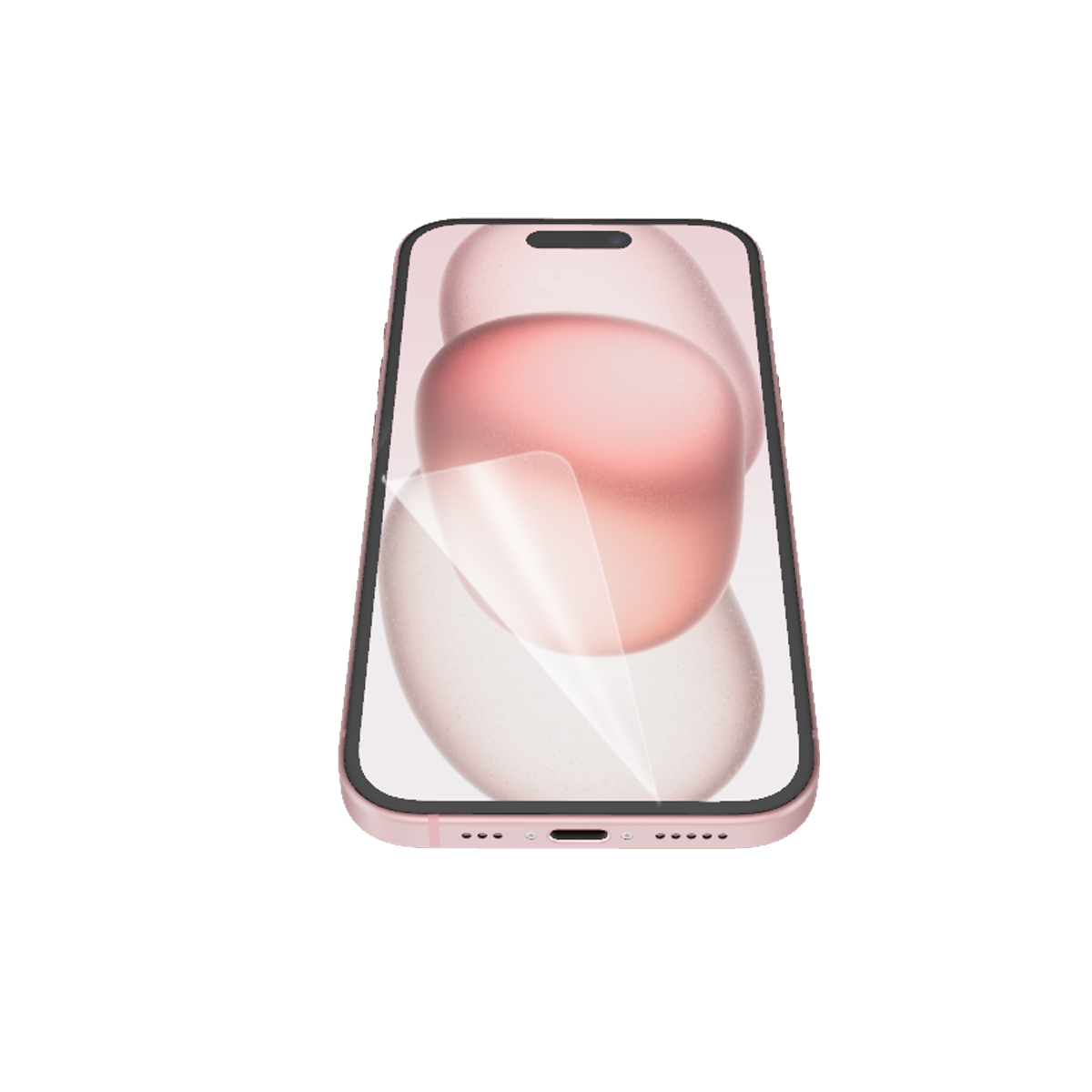 Un telefono rosa, con protezione schermo, che mostra forme sfocate.