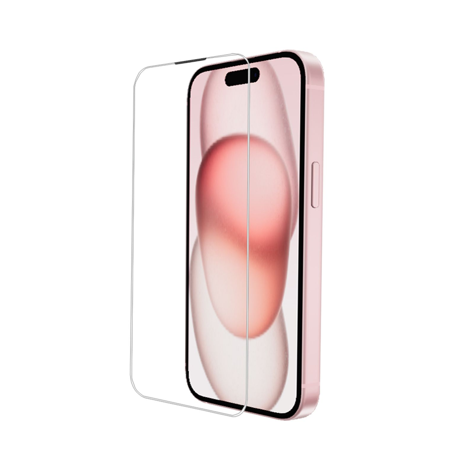 Un telefono rosa con una protezione schermo accanto. Il telefono ha uno schermo nero.