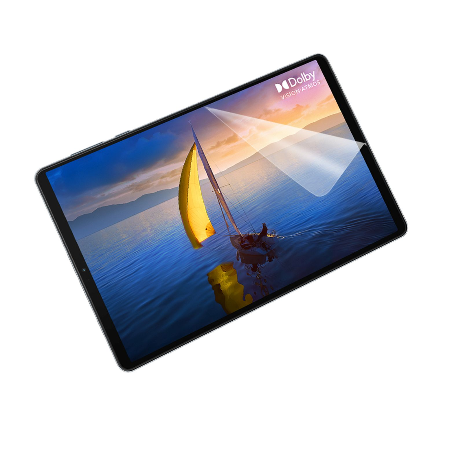 Tablet con una barca a vela su acqua blu. È applicata una protezione per lo schermo.