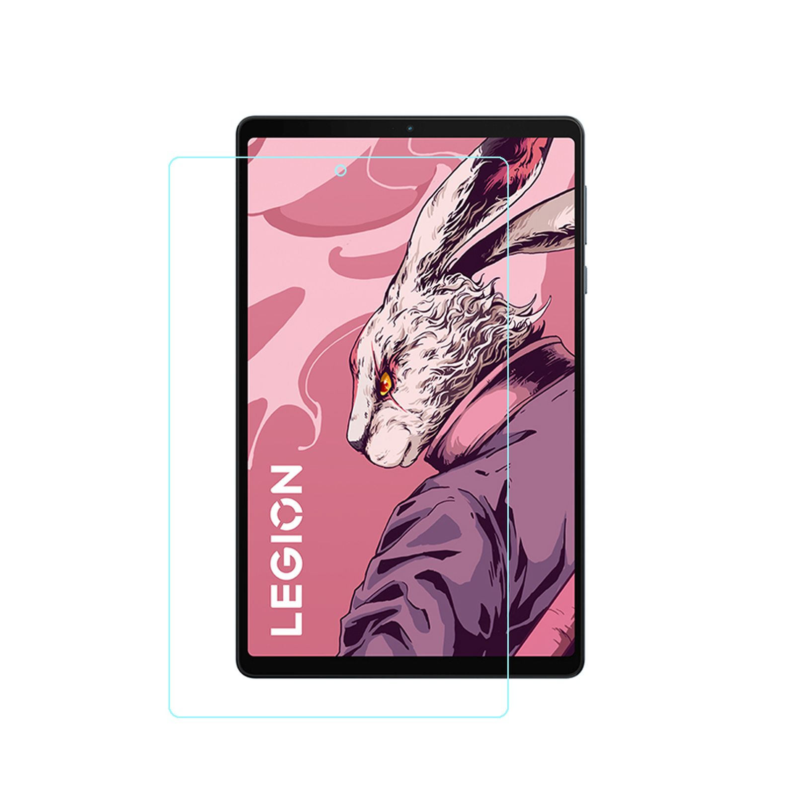 Tablet con protezione schermo, illustrazione coniglio.
