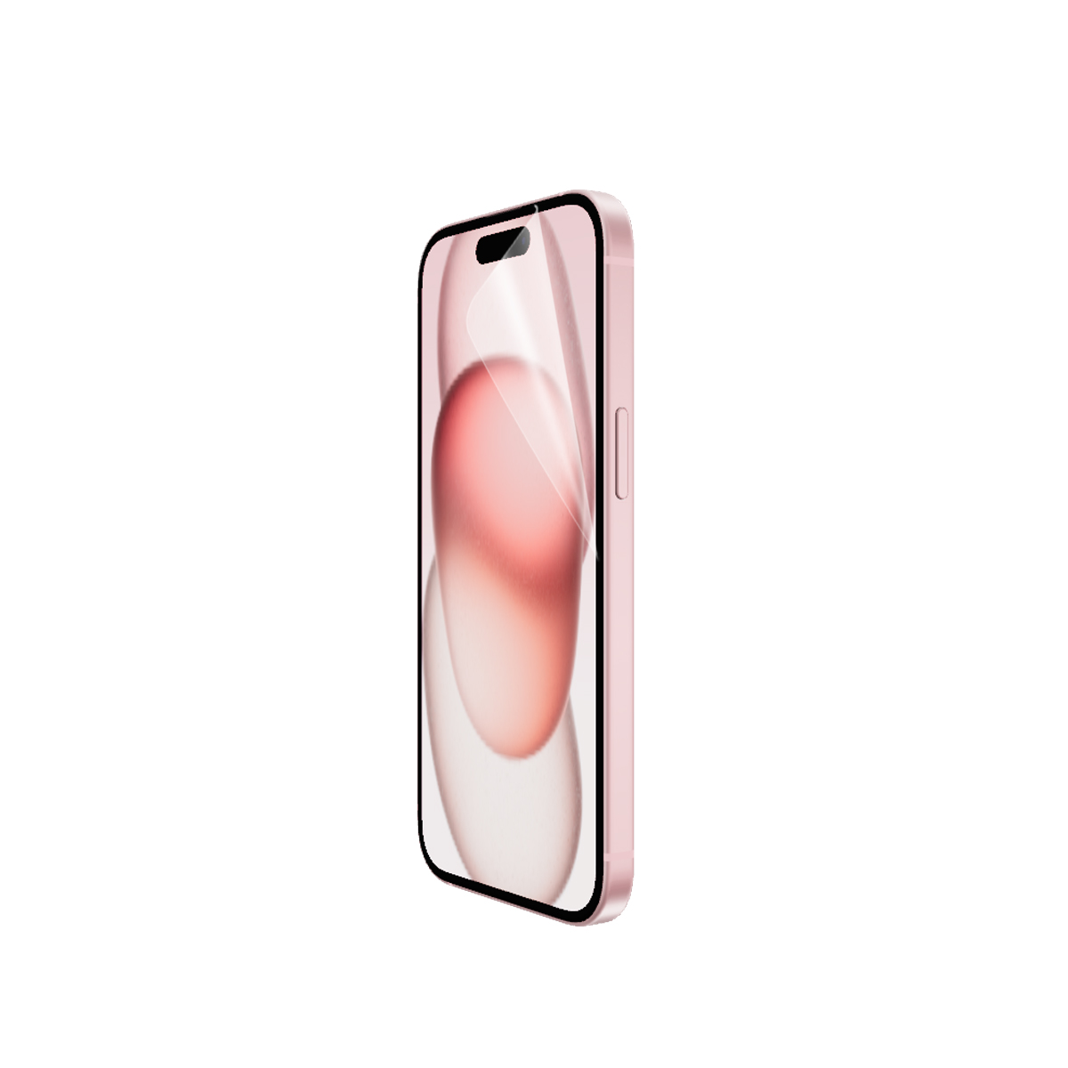 Telefono rosa, vista laterale, schermo con sfondo rosa, isolato.
