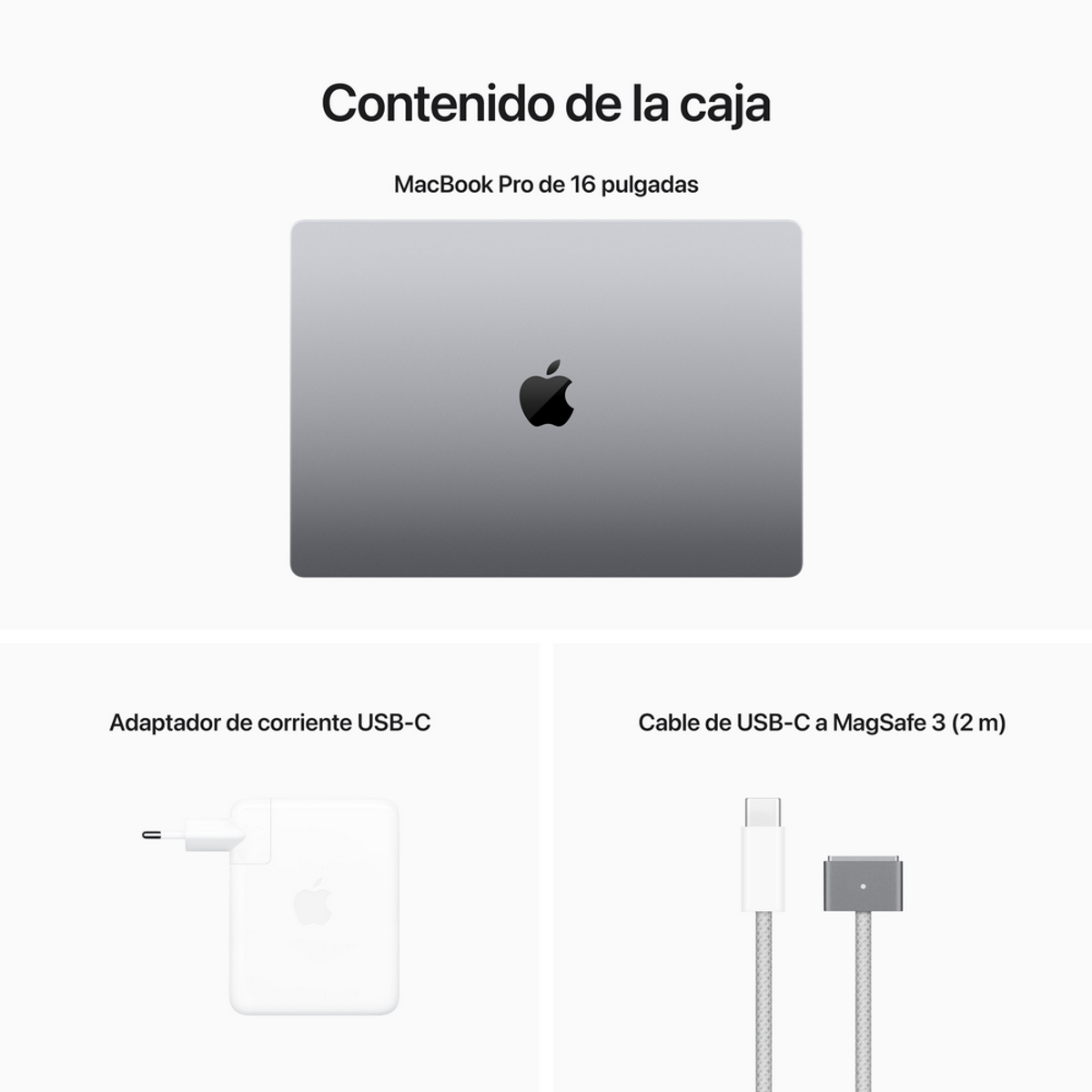 MacBook Pro 16 Zoll mit USB-C-Netzteil und Kabel.