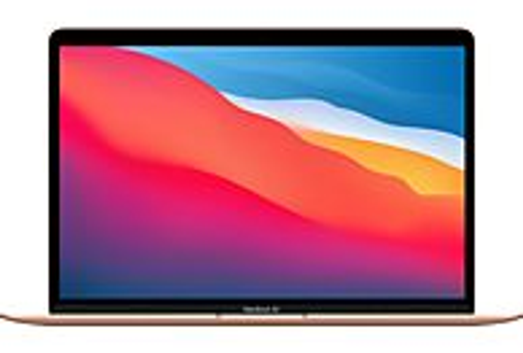 Una laptop con un fondo abstracto colorido en la pantalla. El cuerpo es de color dorado.